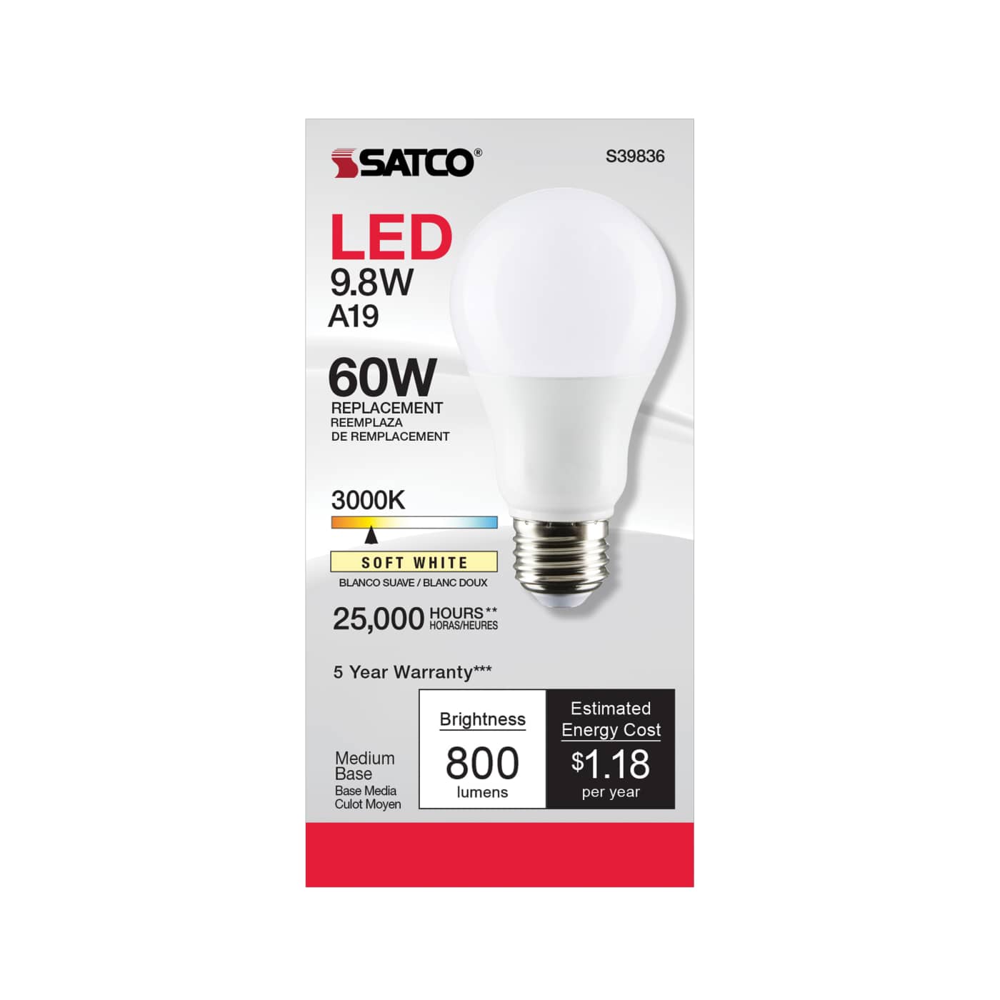 9.8A19/OMNI/220/LED/30K - S39836