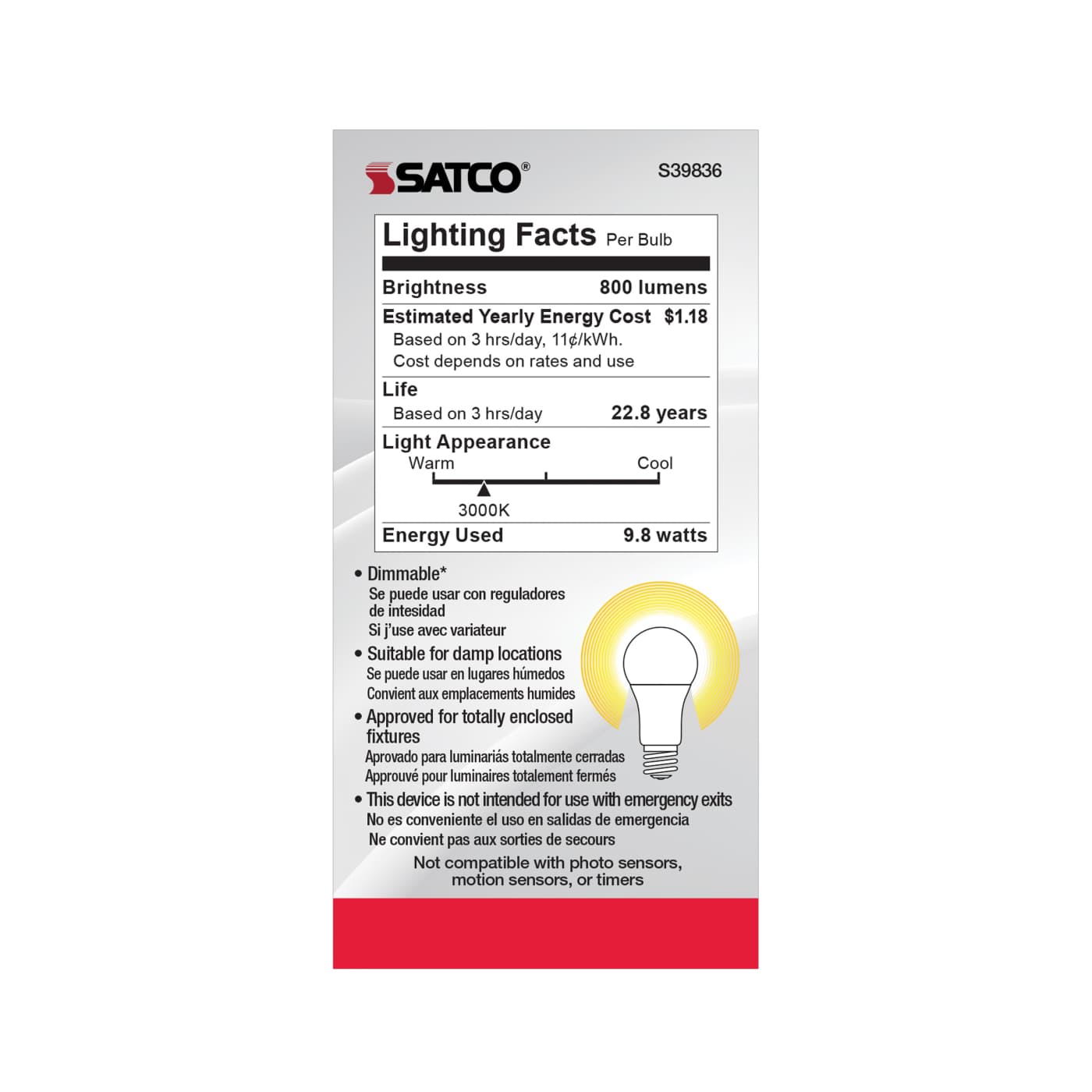 9.8A19/OMNI/220/LED/30K - S39836