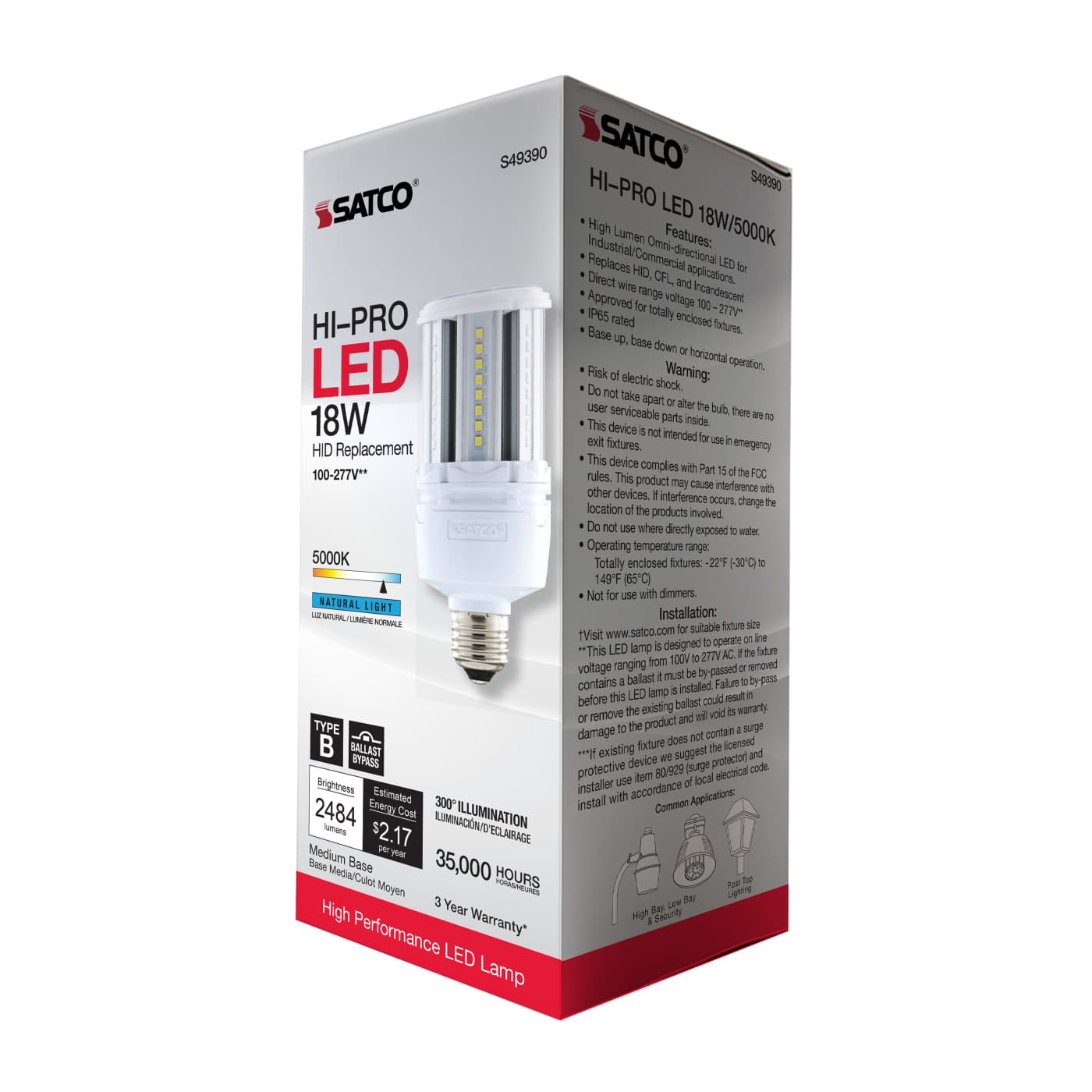 18W/LED/HP/850/100-277V/E26 - S49390