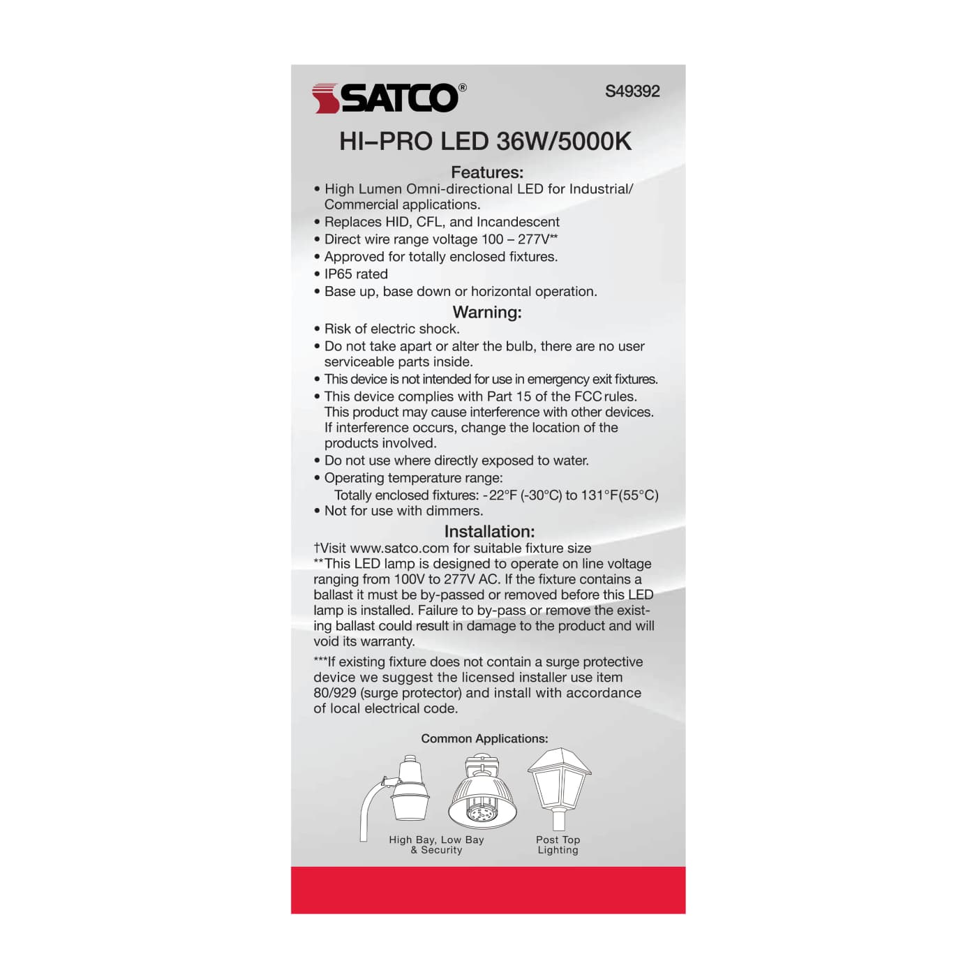 36W/LED/HP/850/100-277V/E26 - S49392