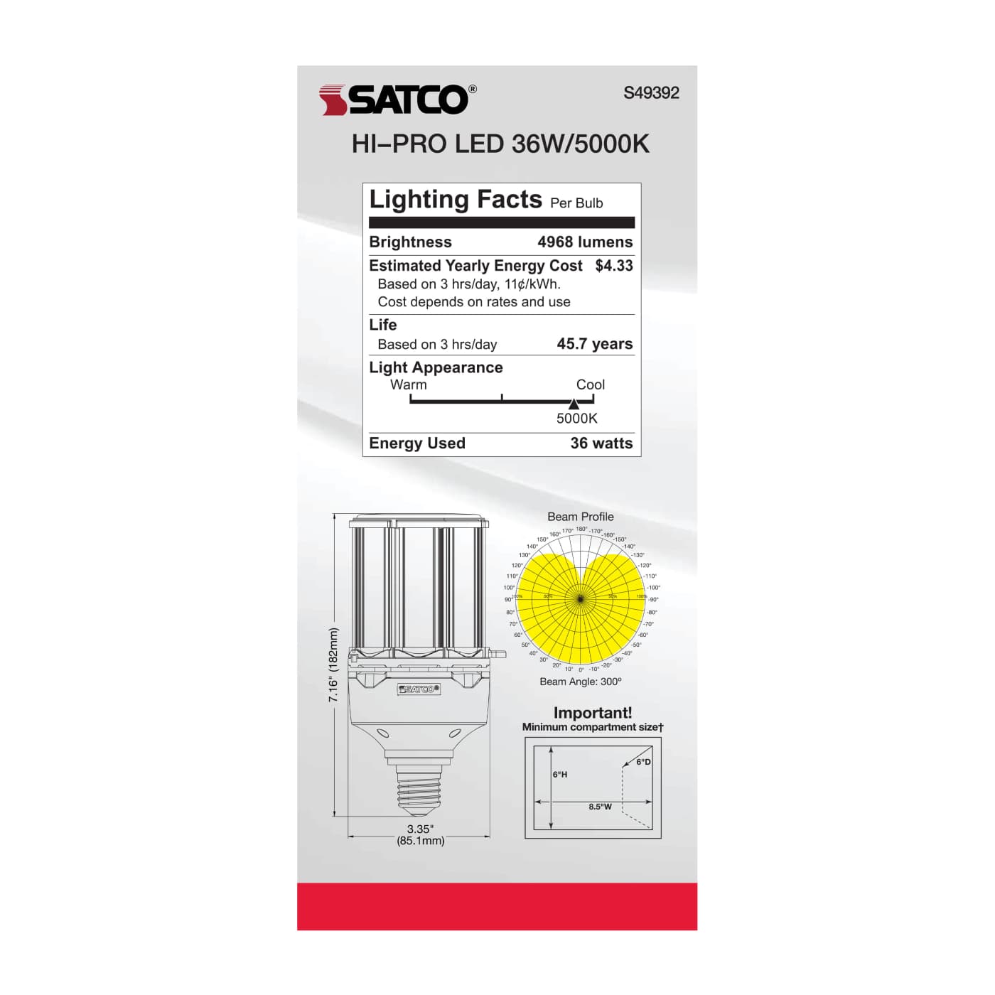 36W/LED/HP/850/100-277V/E26 - S49392