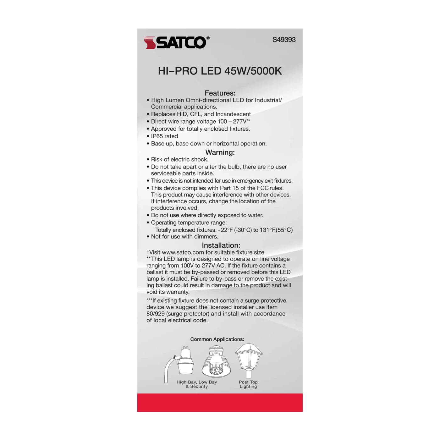 45W/LED/HP/850/100-277V/EX39 - S49393