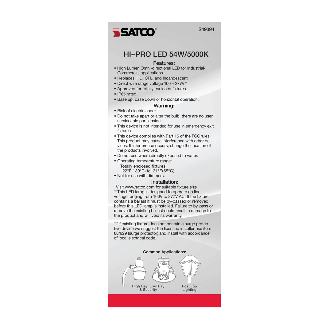 54W/LED/HP/850/100-277V/EX39 - S49394