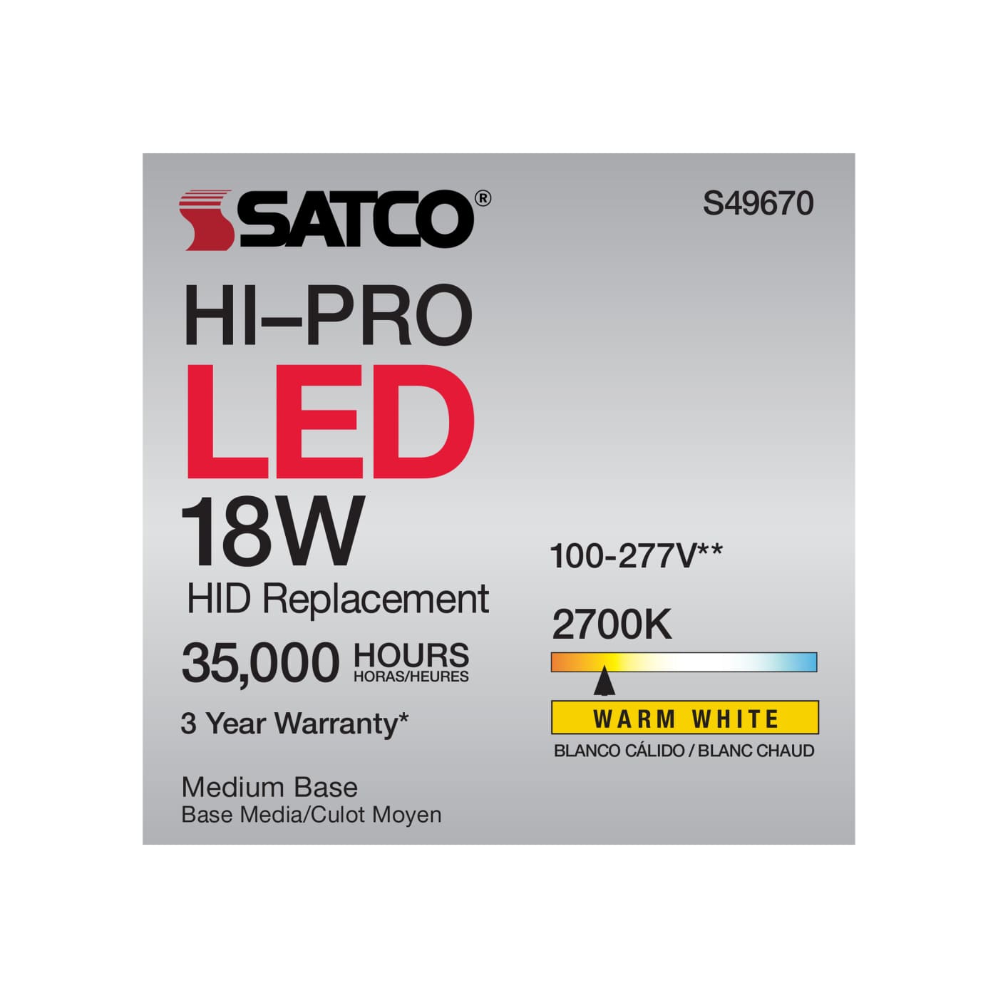 18W/LED/HP/827/100-277V/E26 - S49670