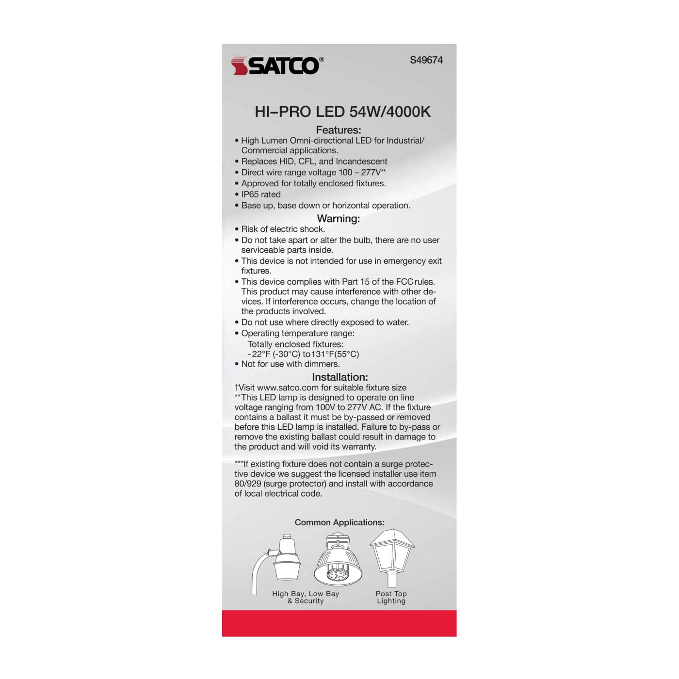 54W/LED/HP/840/100-277V/EX39 - S49674