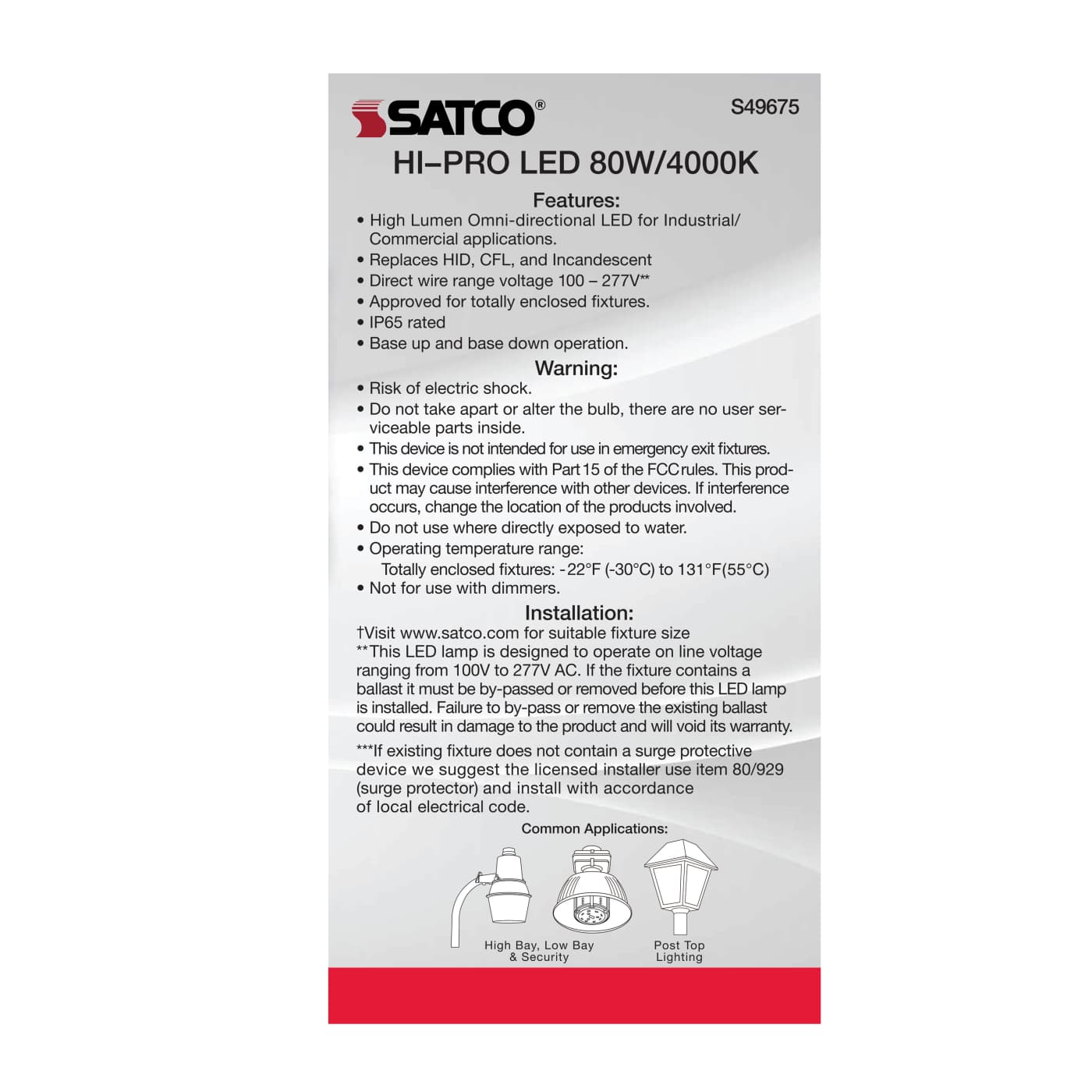 80W/LED/HP/840/100-277V/EX39 - S49675