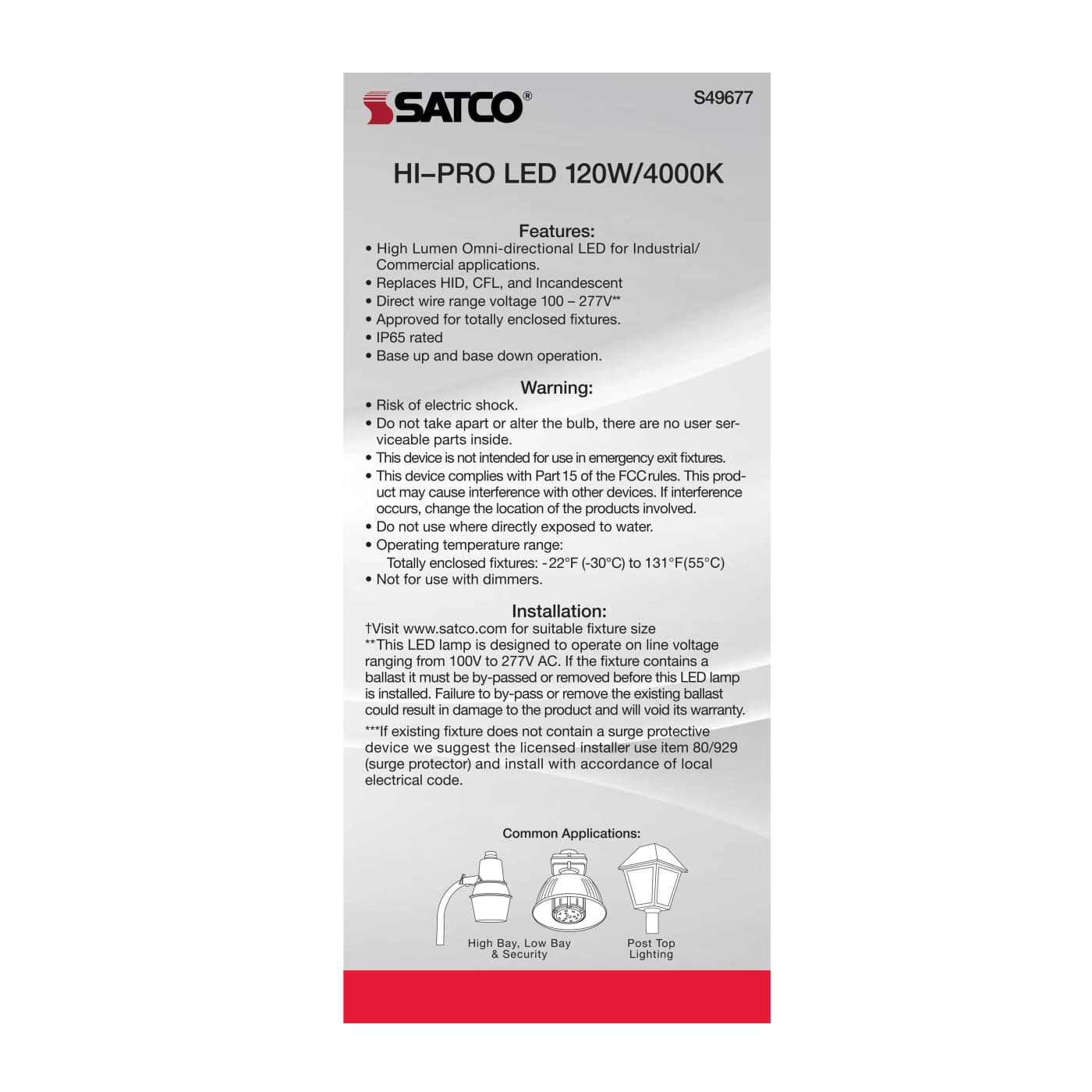 120W/LED/HP/840/100-277V/EX39 - S49677