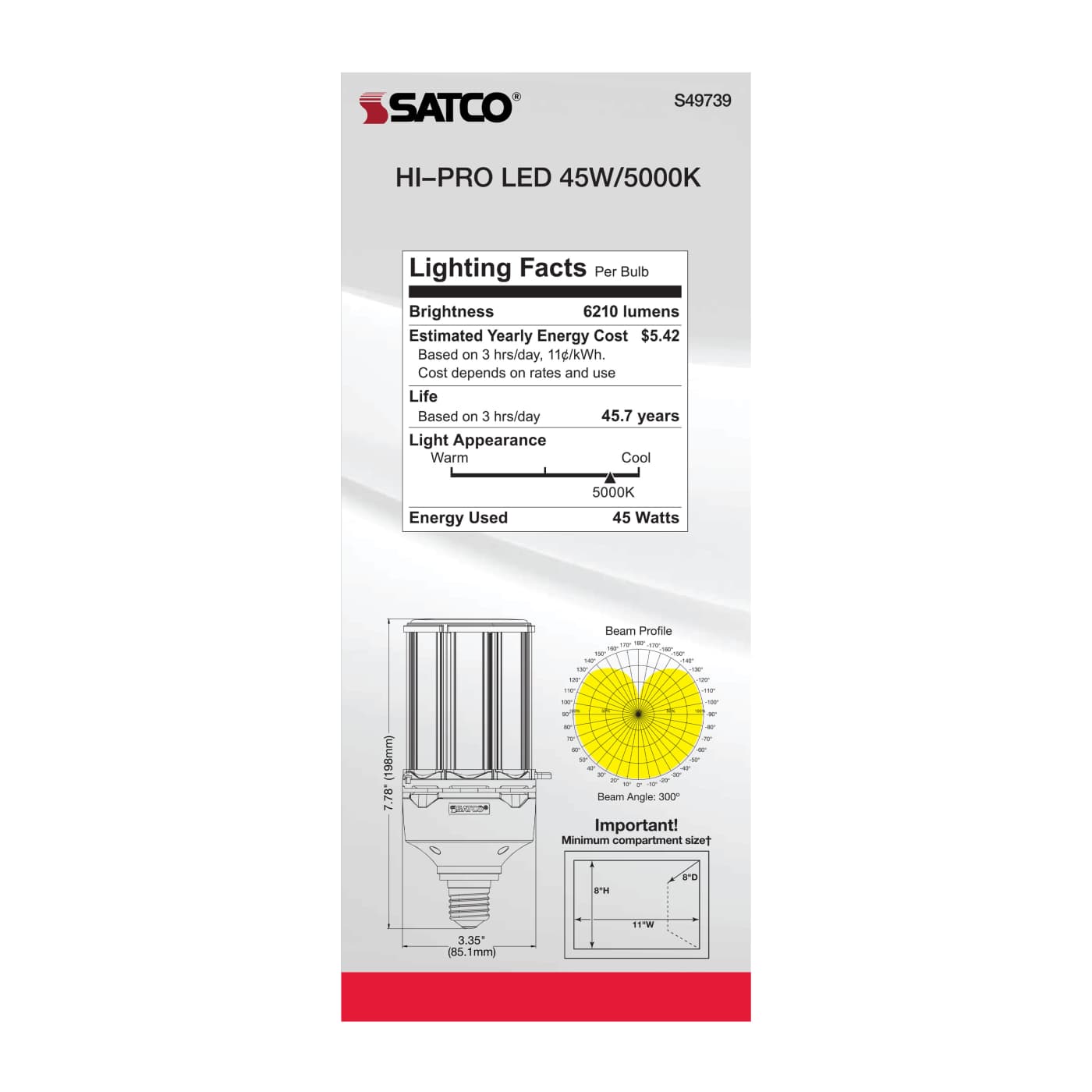 45W/LED/HP/850/100-277V/E26 - S49739