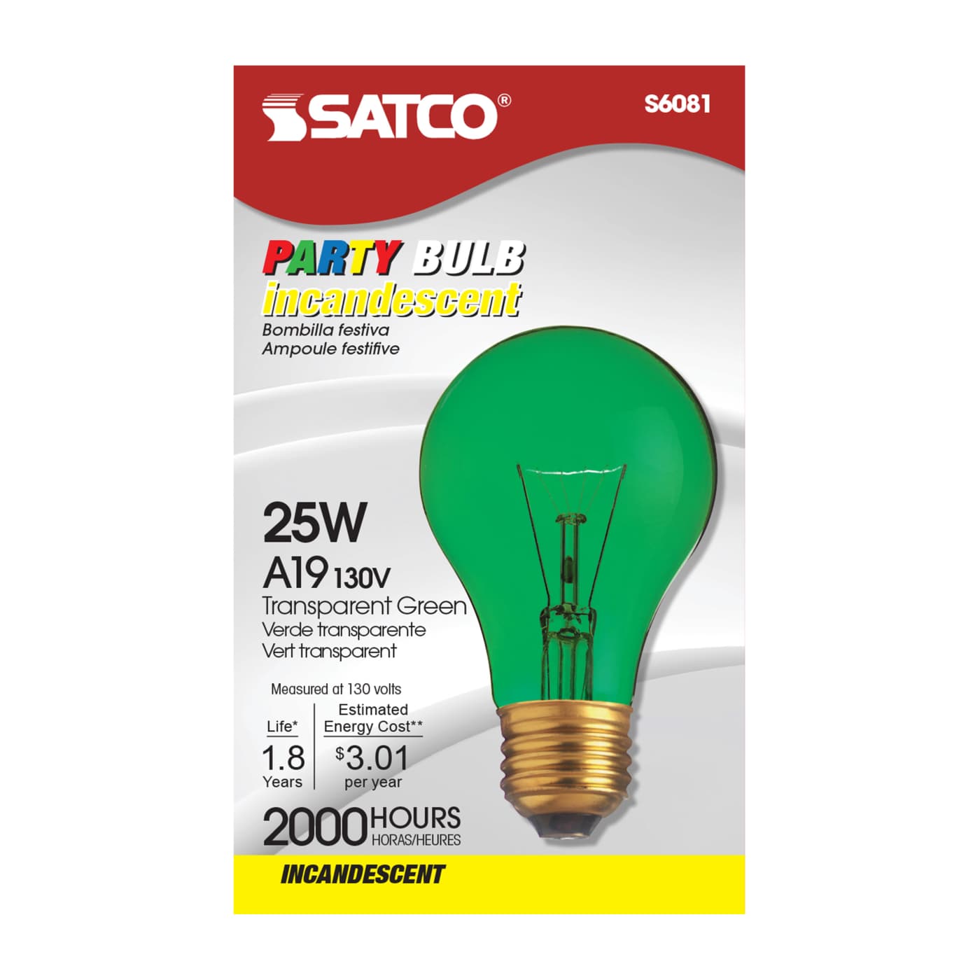25W A19 TRANS. GREEN 130V - S6081