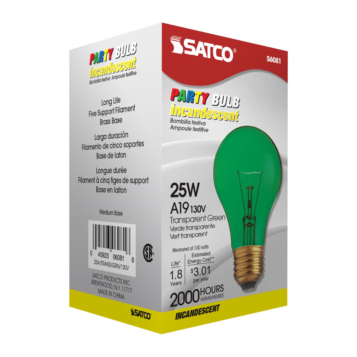 25W A19 TRANS. GREEN 130V - S6081