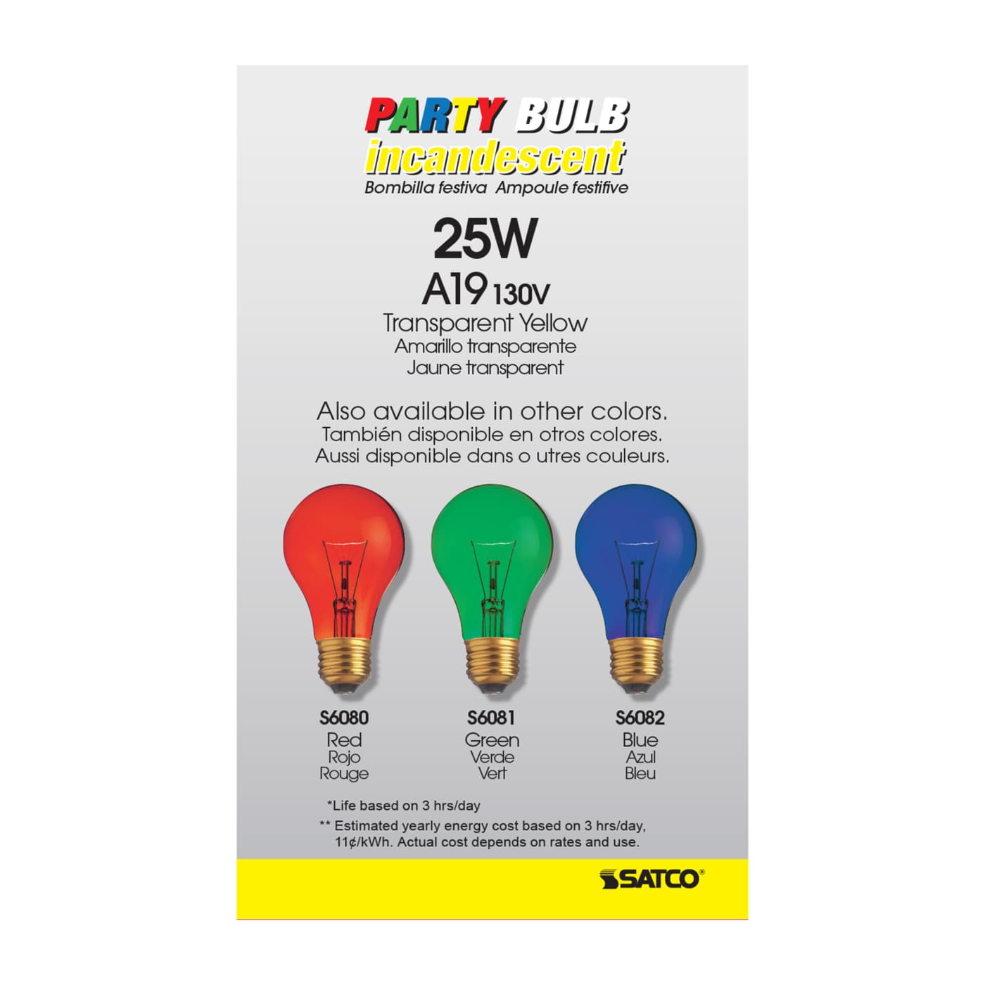 25W A19 TRANS. YELLOW 130V - S6083