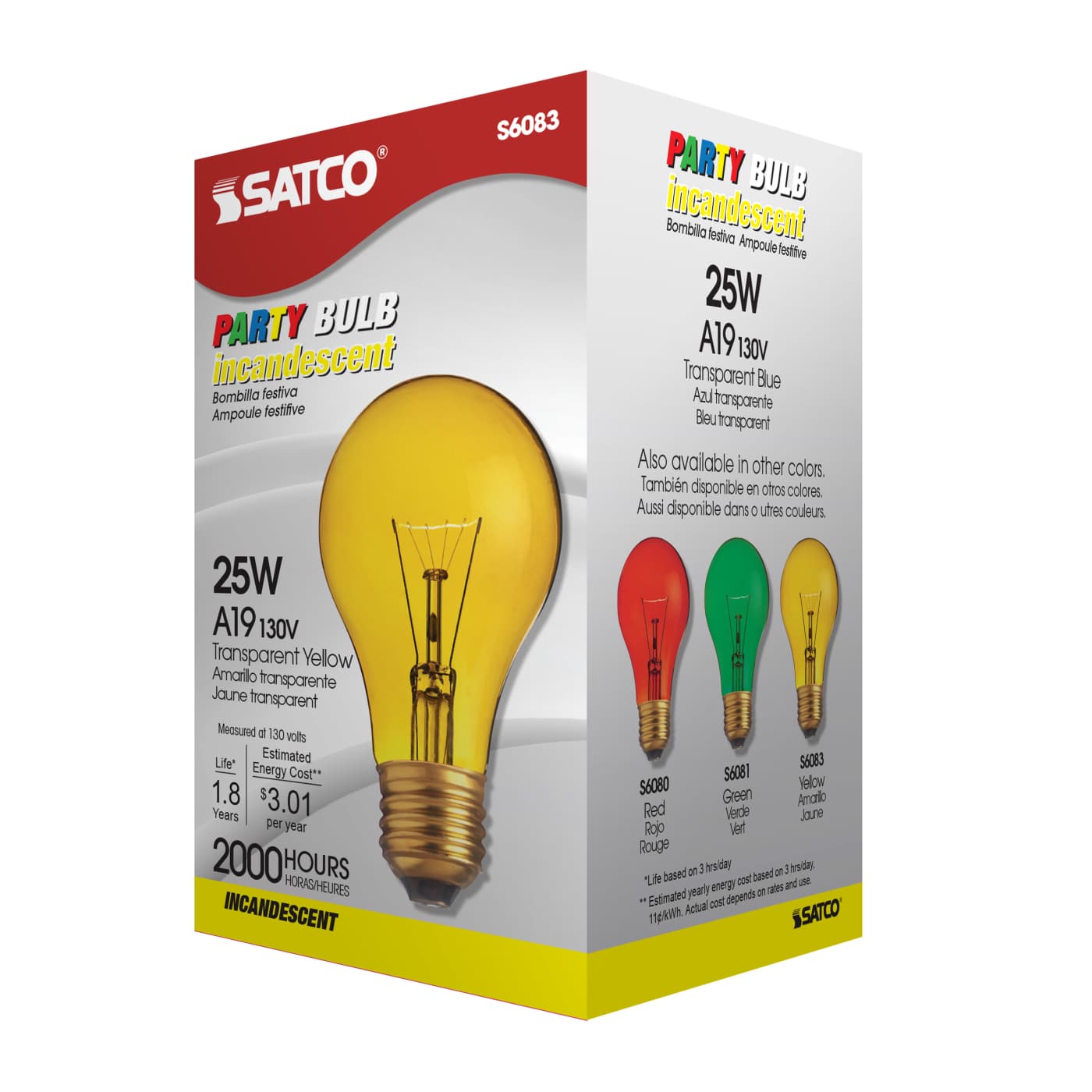 25W A19 TRANS. YELLOW 130V - S6083