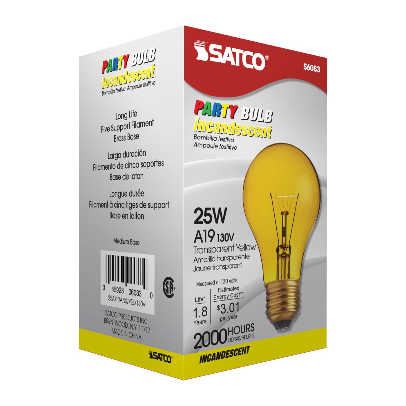 25W A19 TRANS. YELLOW 130V - S6083