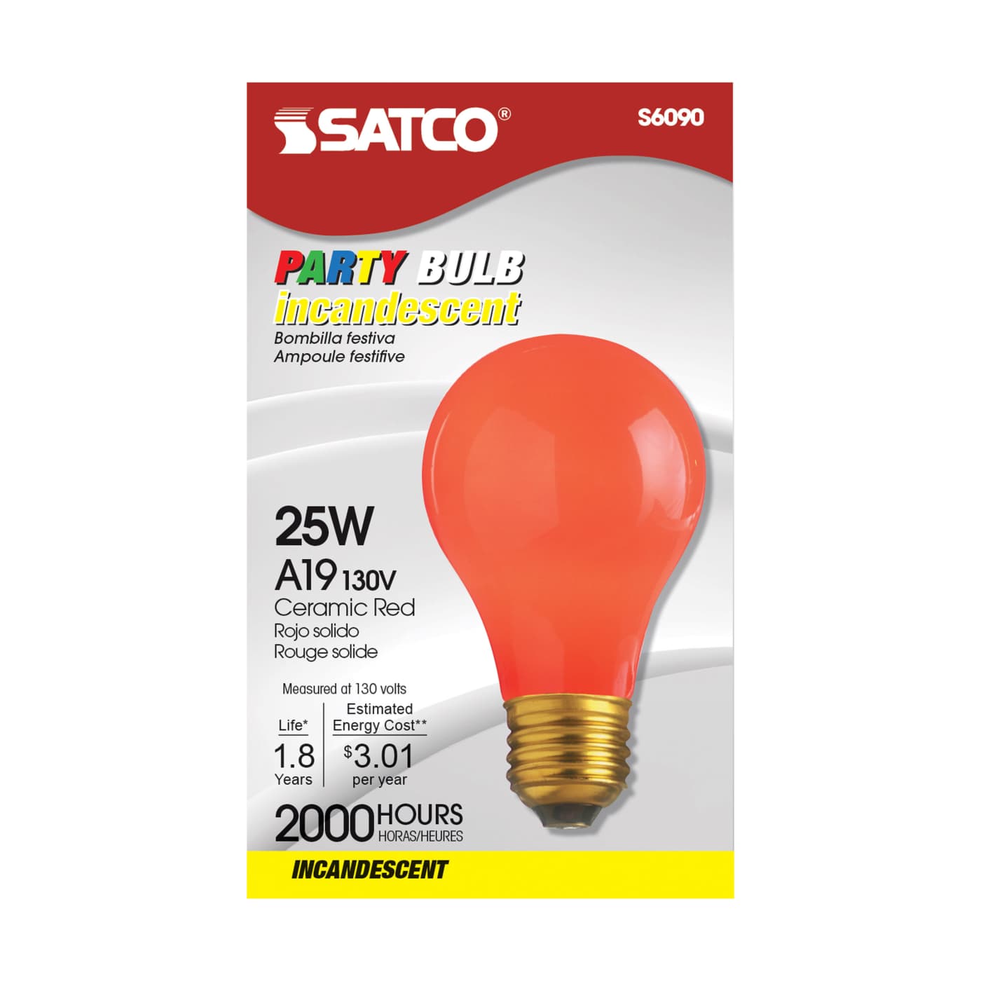 25W A19 CERAMIC RED 130V. - S6090
