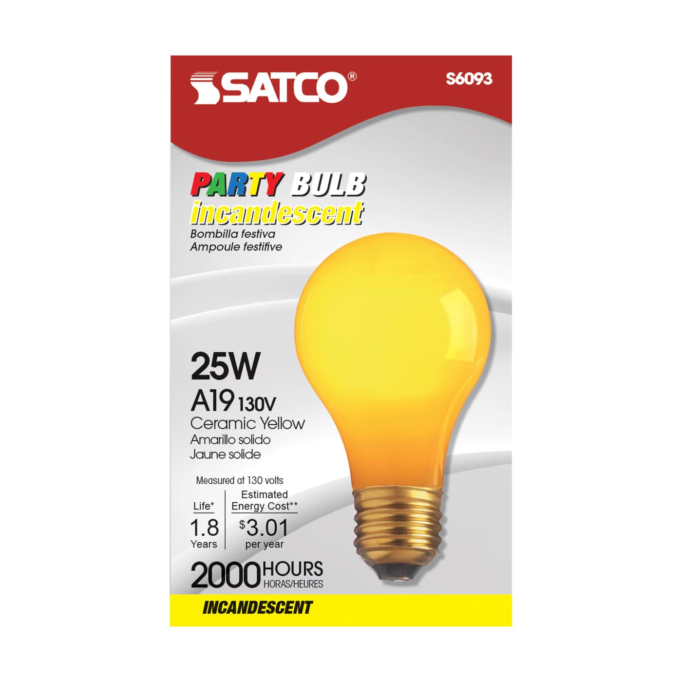 25W A19 CERAMIC YELLOW 130V - S6093