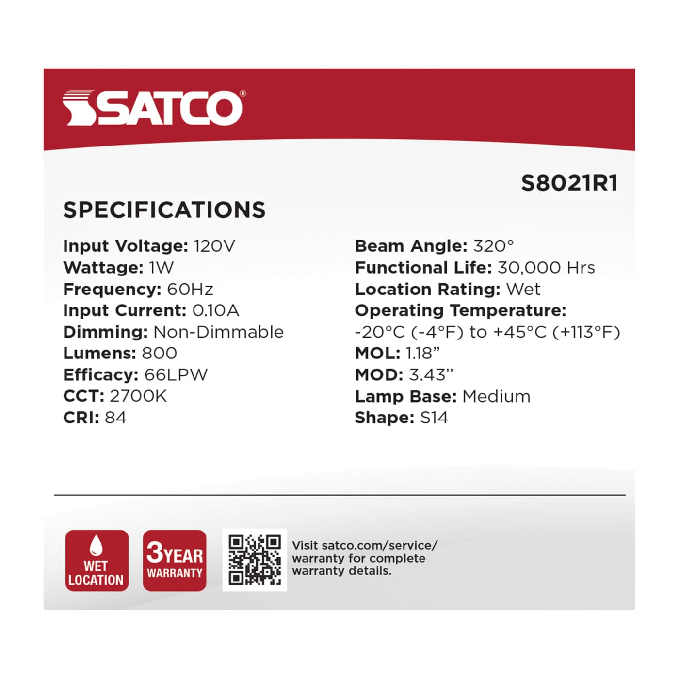 1W/LED/S14/CL/27K/120V/ND/4PK - S8021R1