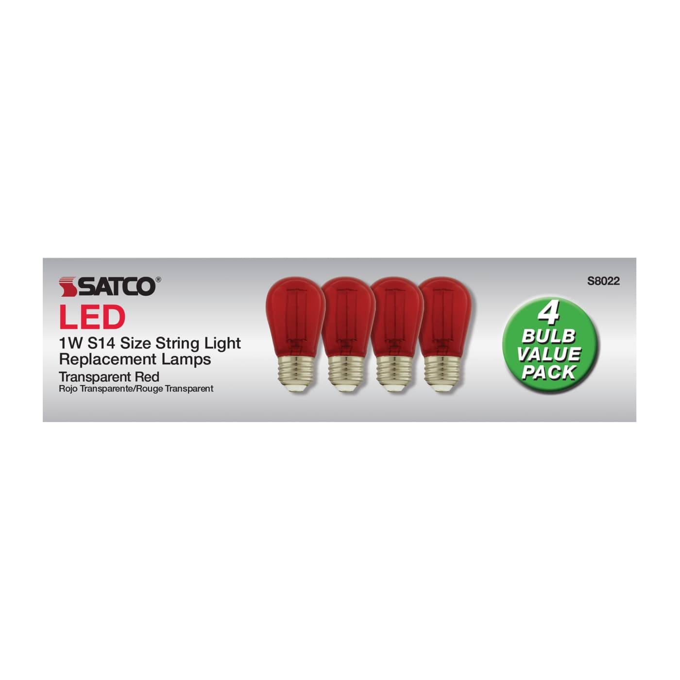 1W/LED/S14/RED/120V/ND/4PK - S8022