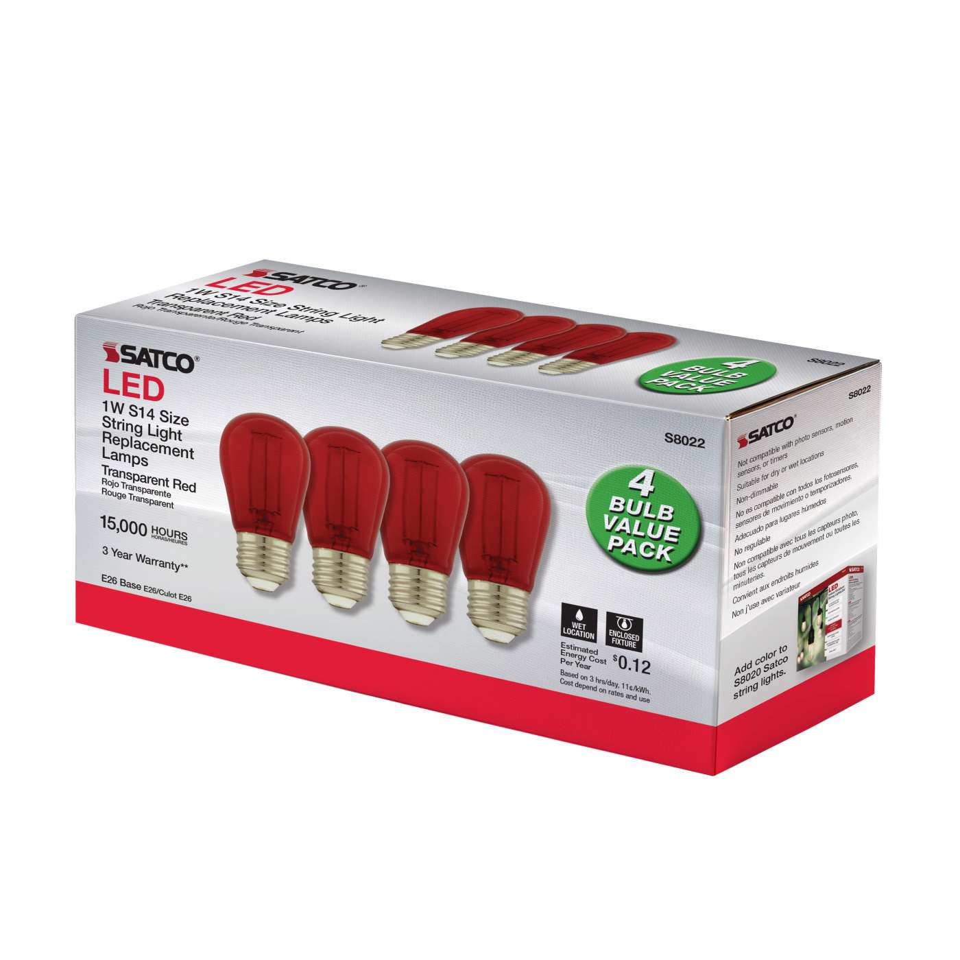 1W/LED/S14/RED/120V/ND/4PK - S8022