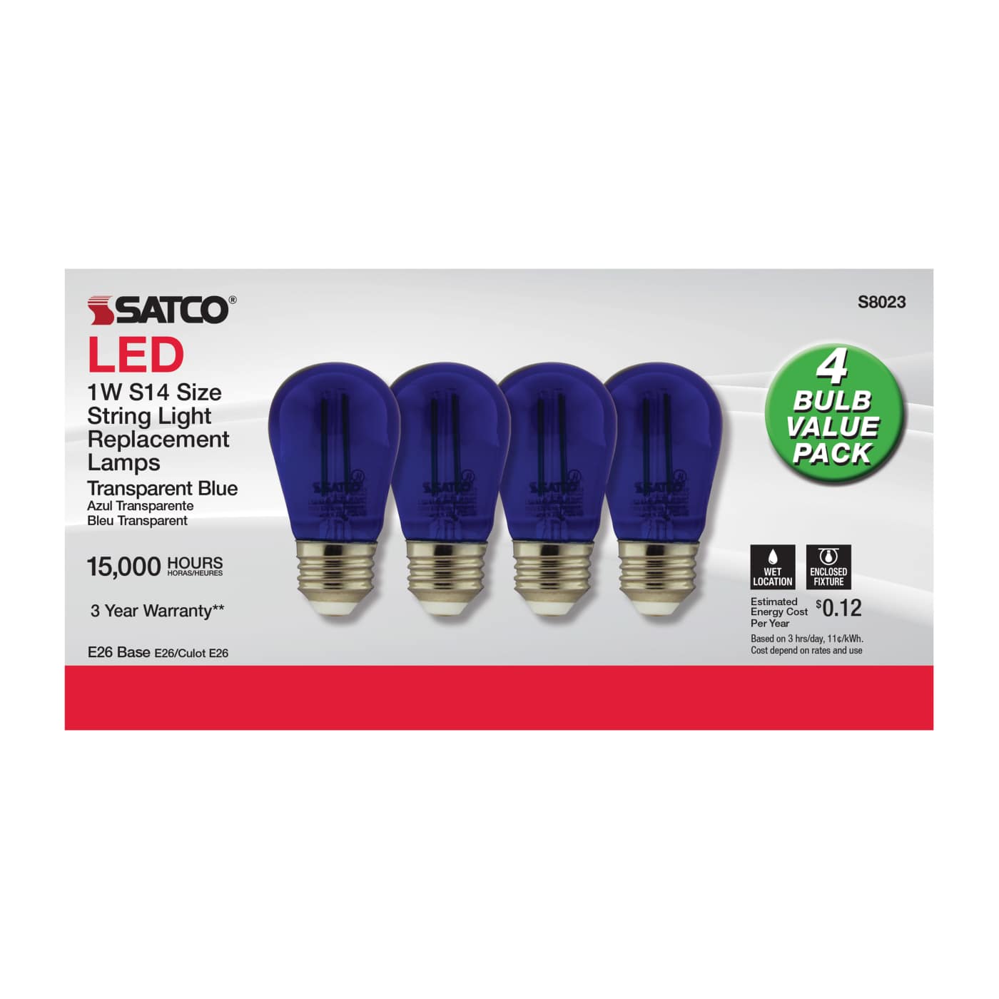 1W/LED/S14/BLUE/120V/ND/4PK - S8023