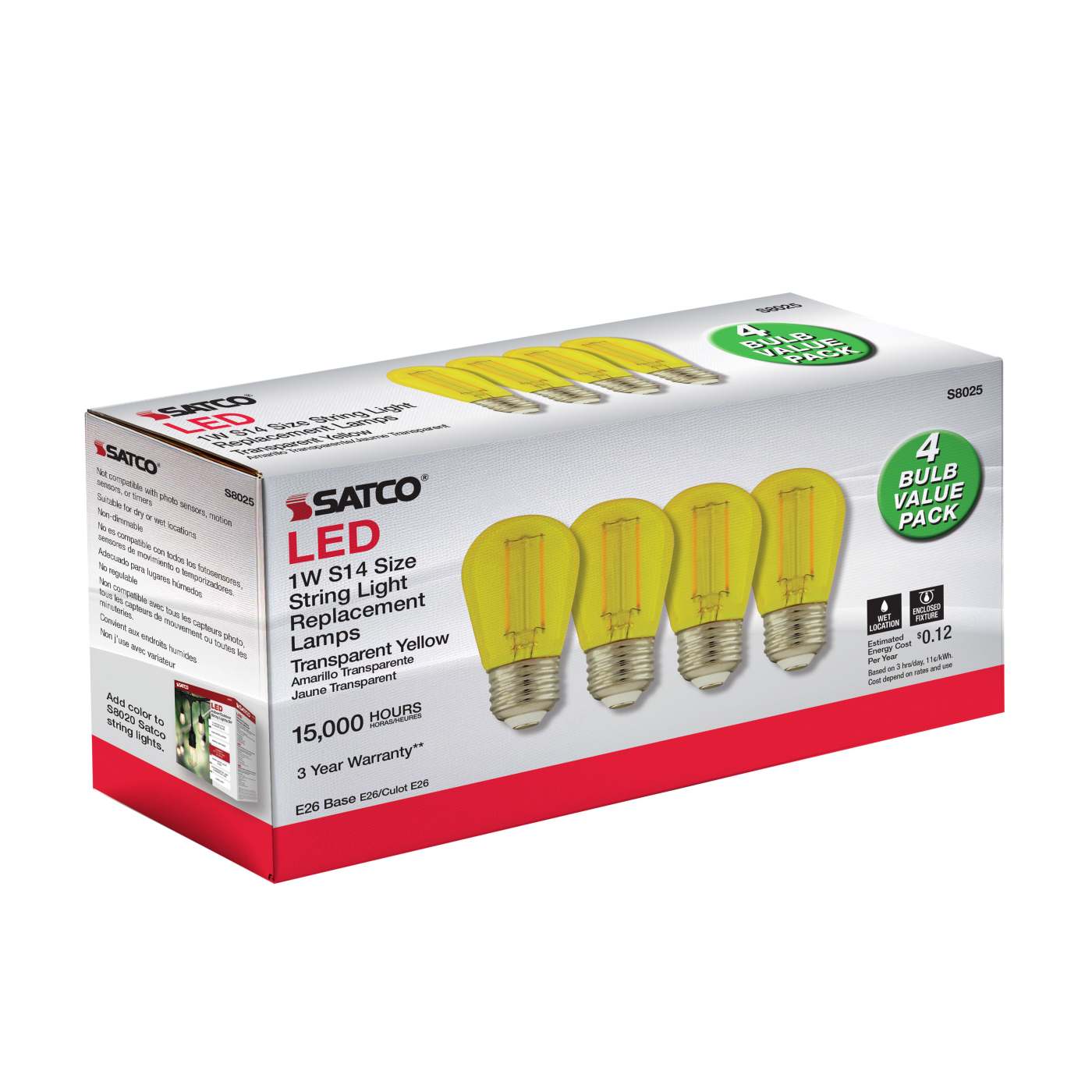 1W/LED/S14/YELLOW/120V/ND/4PK - S8025