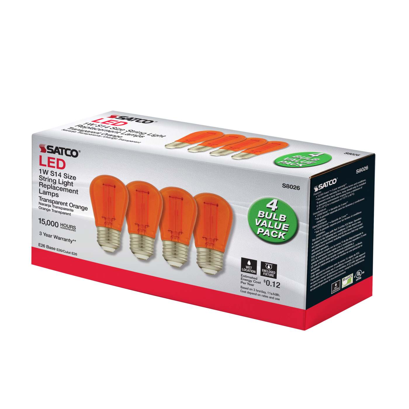 1W/LED/S14/ORANGE/120V/ND/4PK - S8026