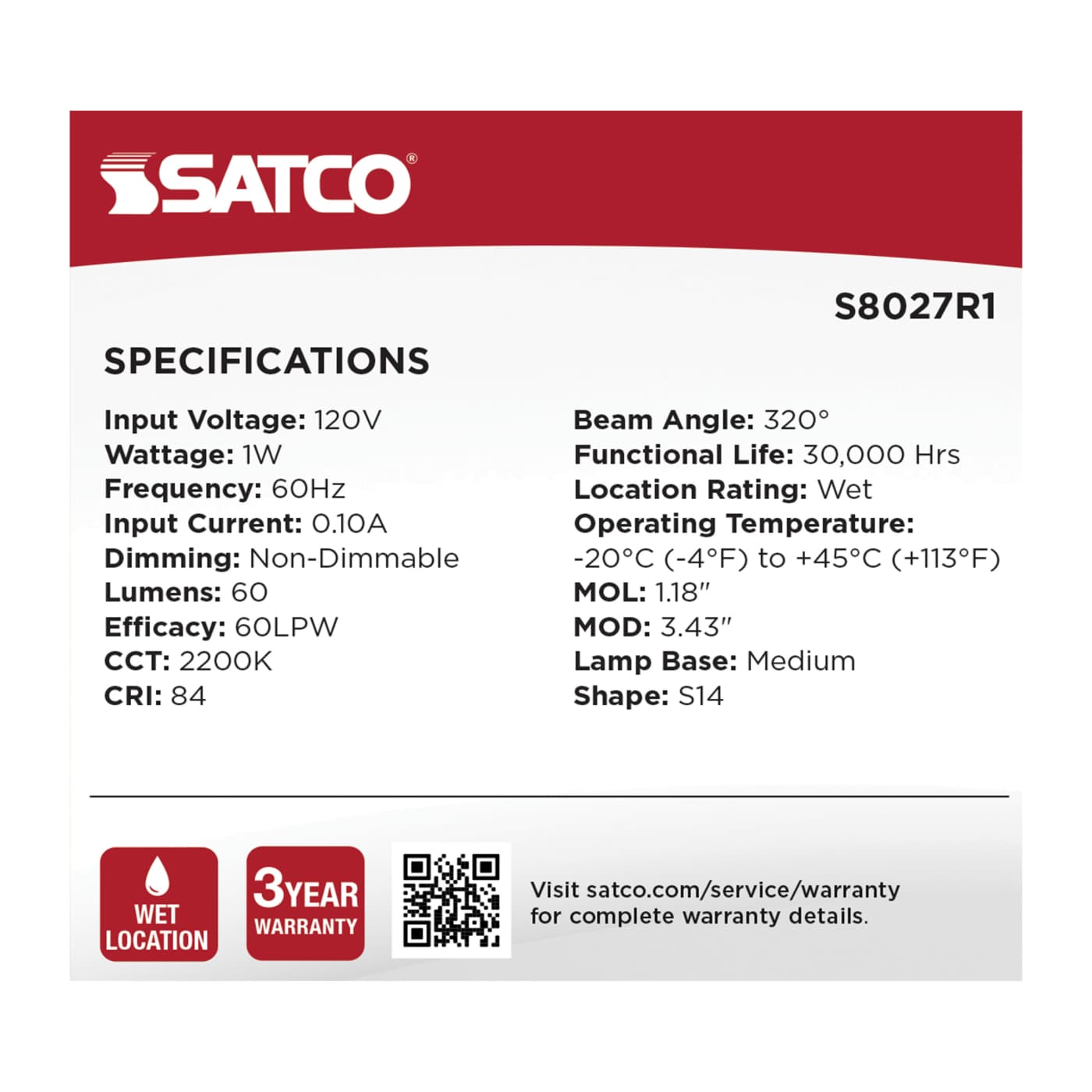 1W/LED/S14/CL/22K/120V/ND/4PK - S8027R1