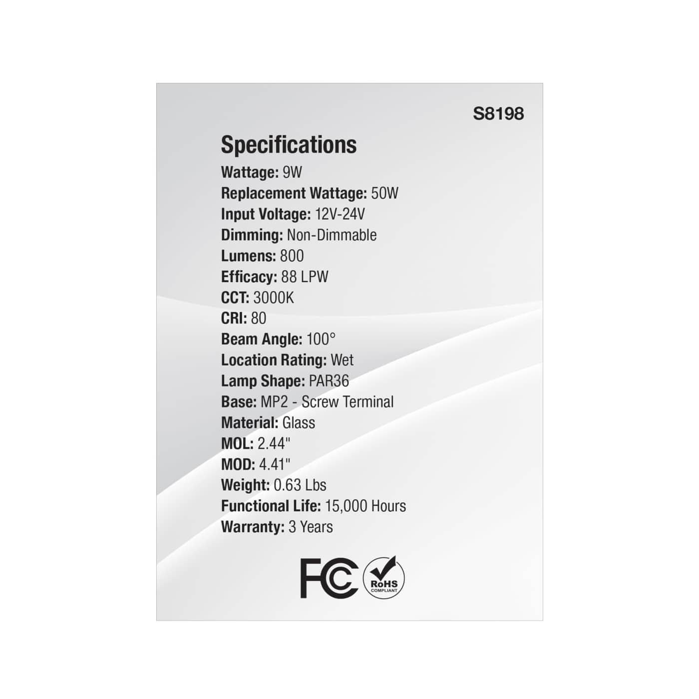 LEDPAR36 12V 24V 9W 3000K VWFL - S8198