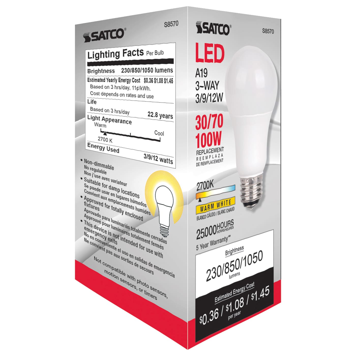 3/9/12A19/3WAY LED/2700K/90CRI - S8570