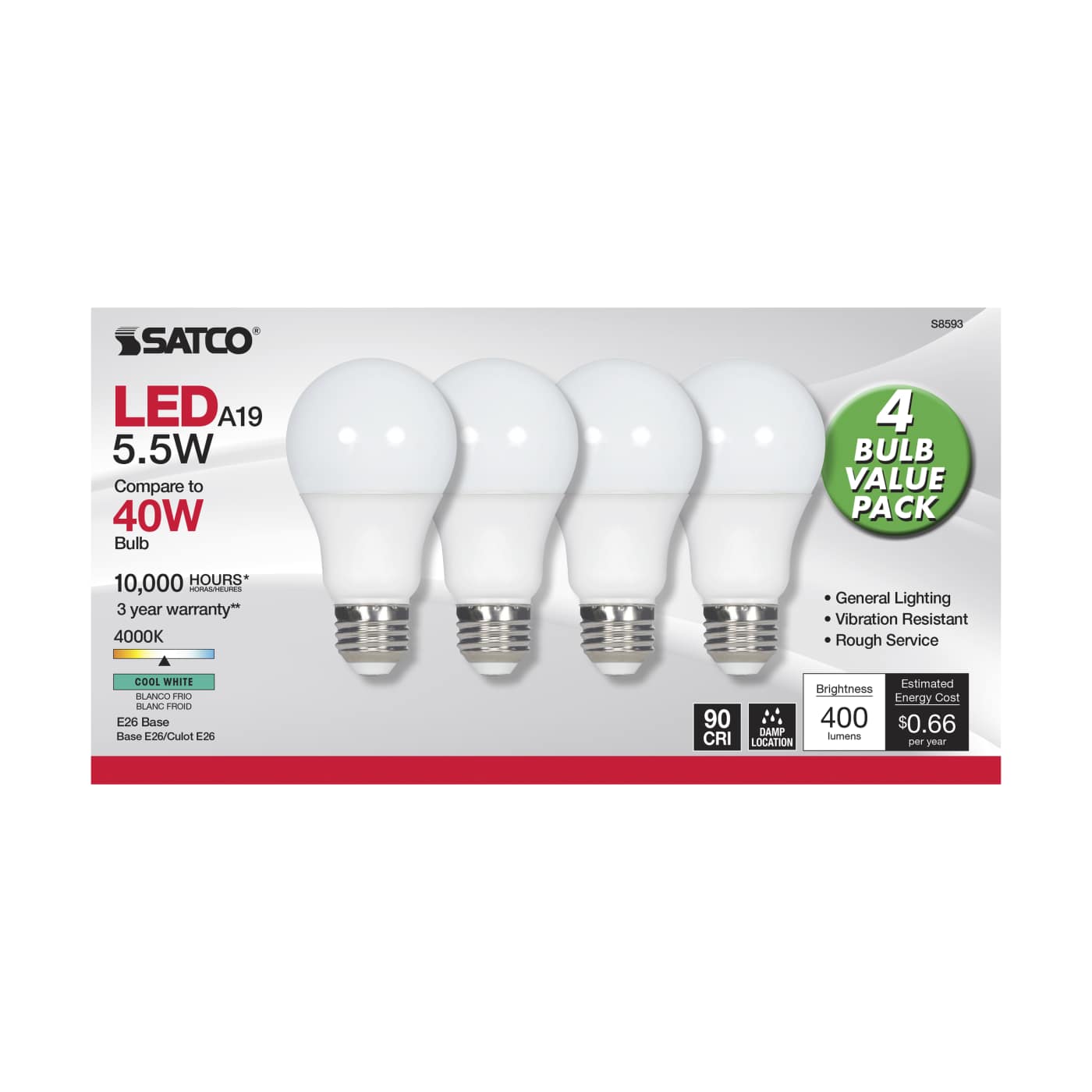 5.5A19/LED/4000K/ND/120V/4PK - S8593