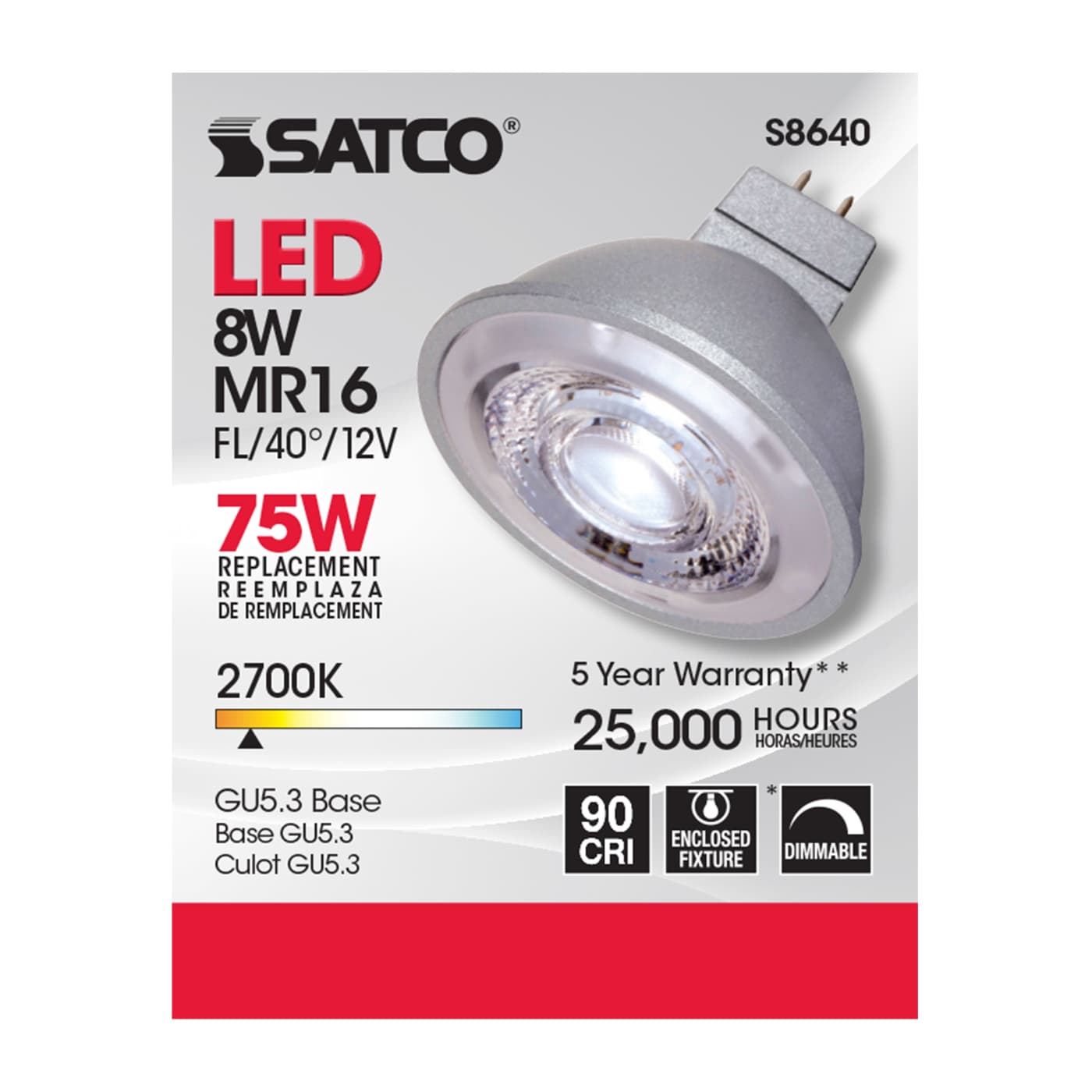 8MR16/LED/40'/27K/90CRI/12V - S8640