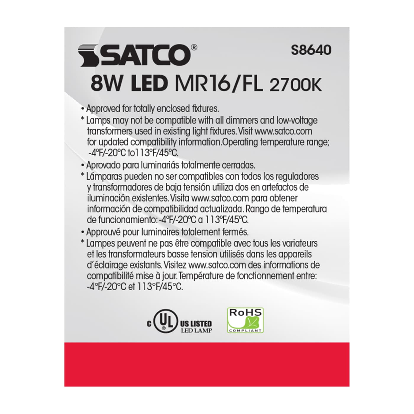 8MR16/LED/40'/27K/90CRI/12V - S8640