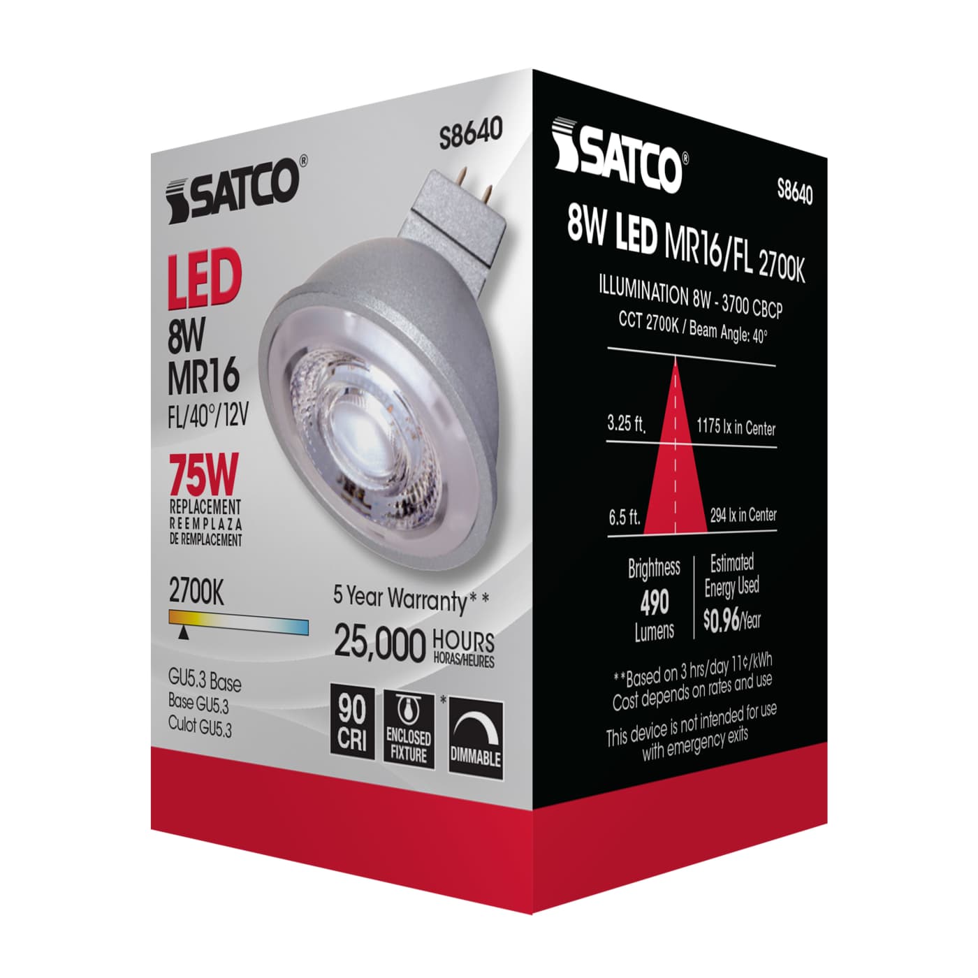8MR16/LED/40'/27K/90CRI/12V - S8640