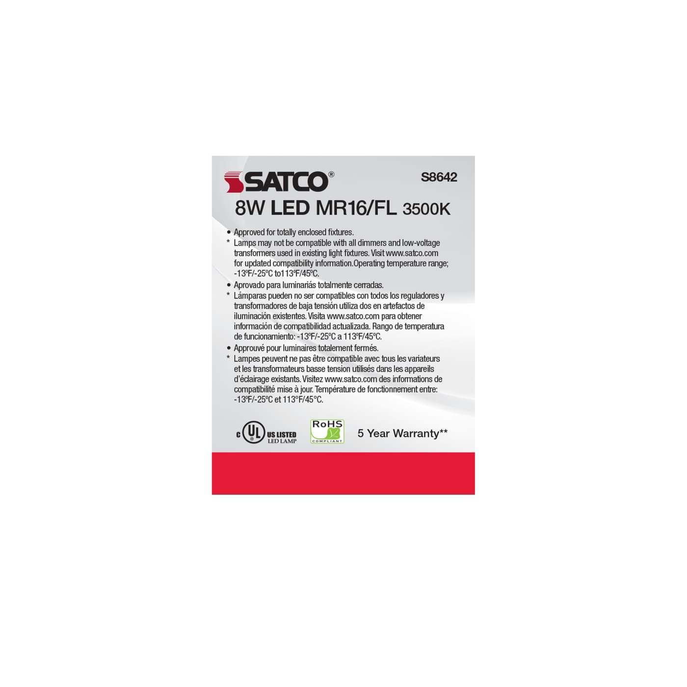 8MR16/LED/40'/35K/90CRI/12V - S8642