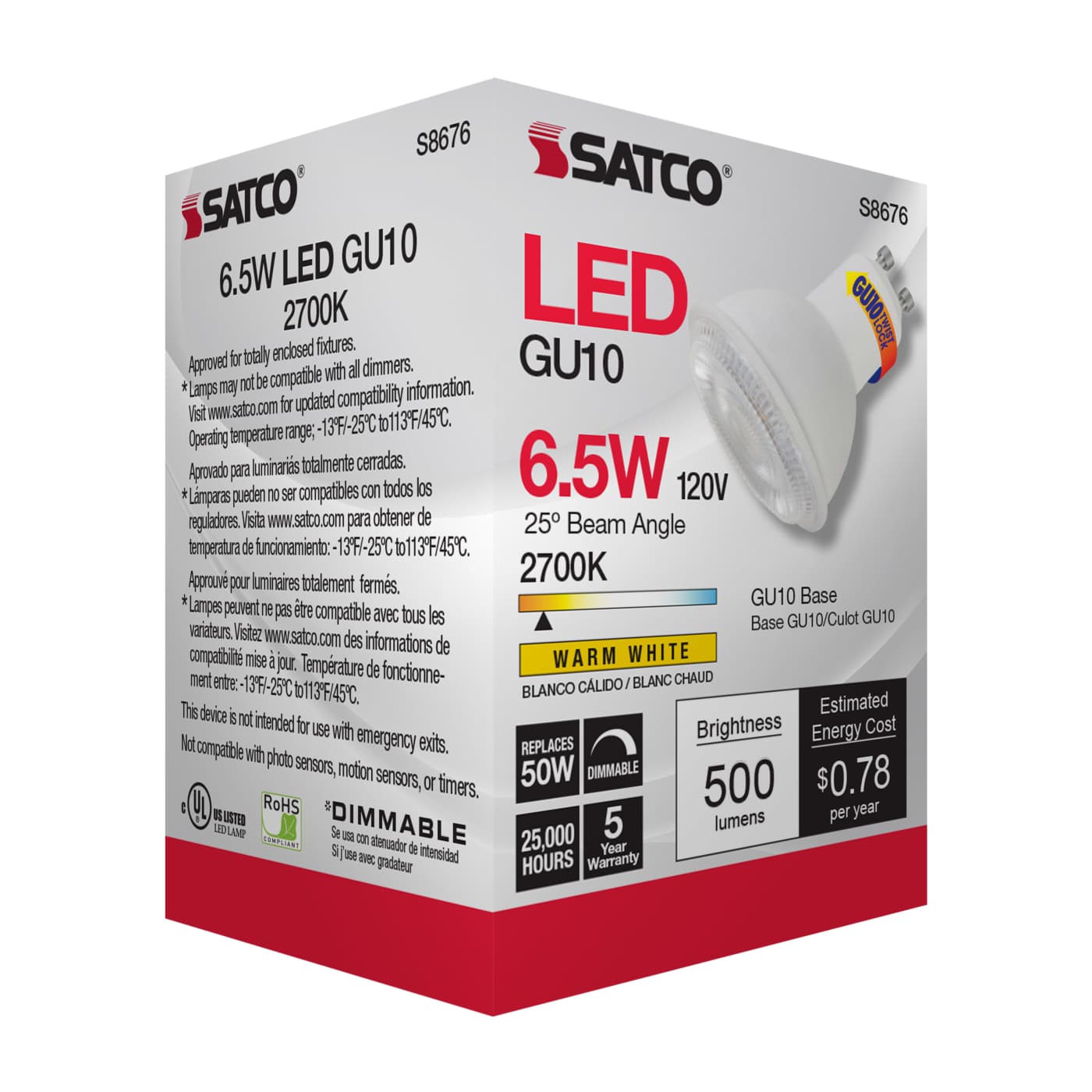 6.5MR16/LED/25'/27K/120V/GU10 - S8676