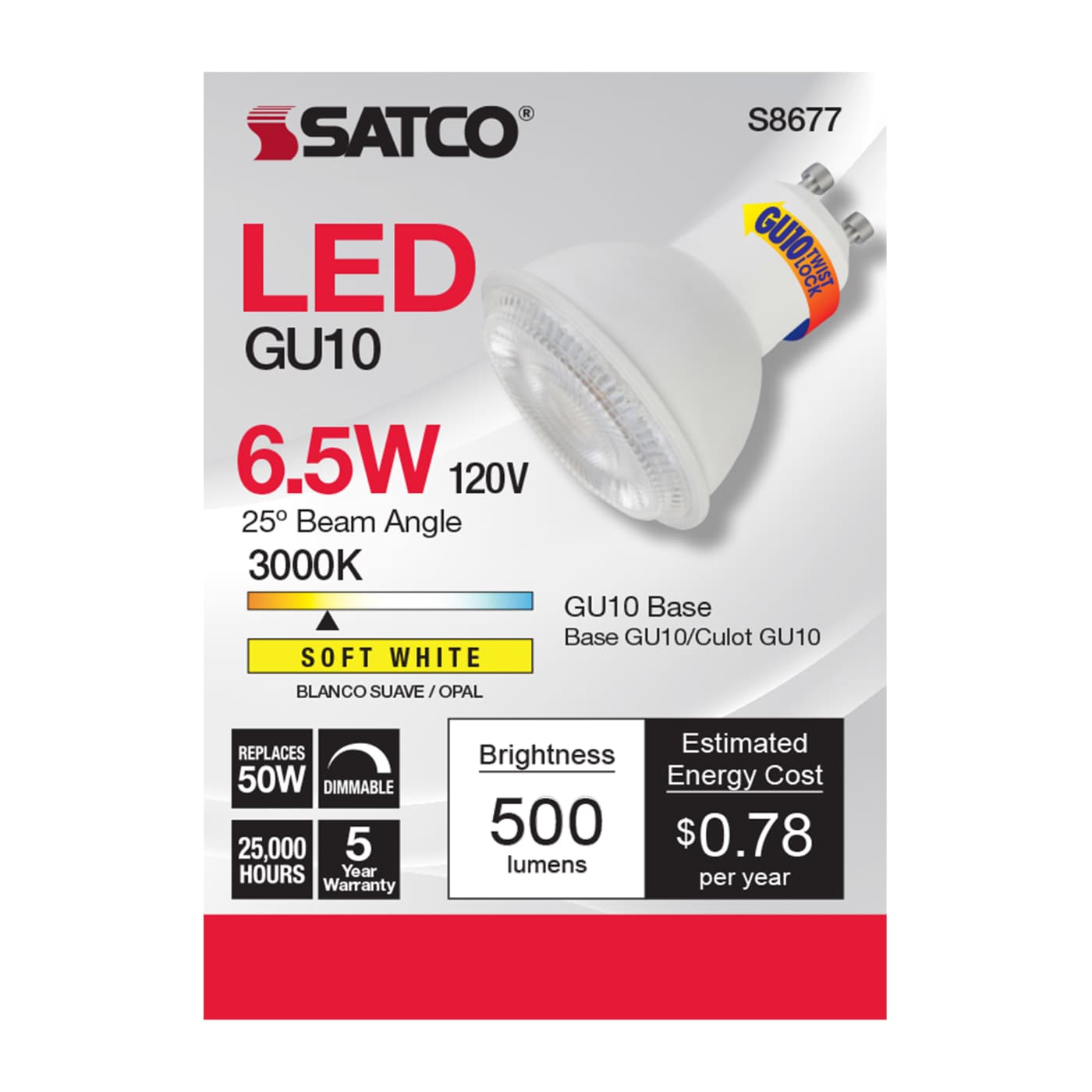 6.5MR16/LED/25'/30K/120V/GU10 - S8677