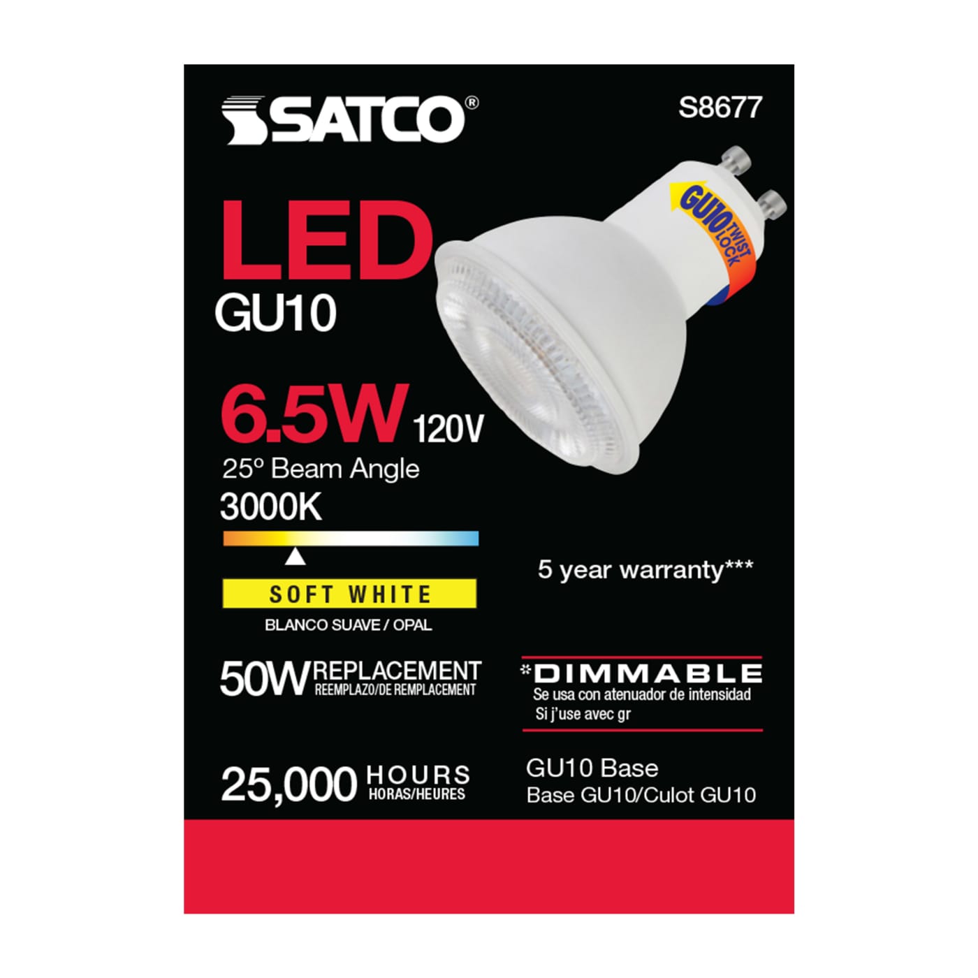 6.5MR16/LED/25'/30K/120V/GU10 - S8677