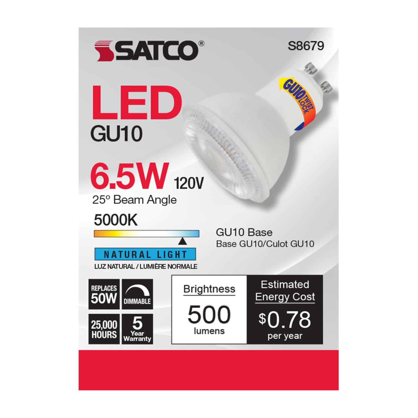 6.5MR16/LED/25'/50K/120V/GU10 - S8679