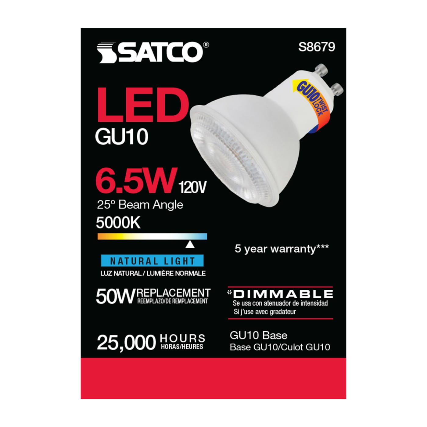 6.5MR16/LED/25'/50K/120V/GU10 - S8679