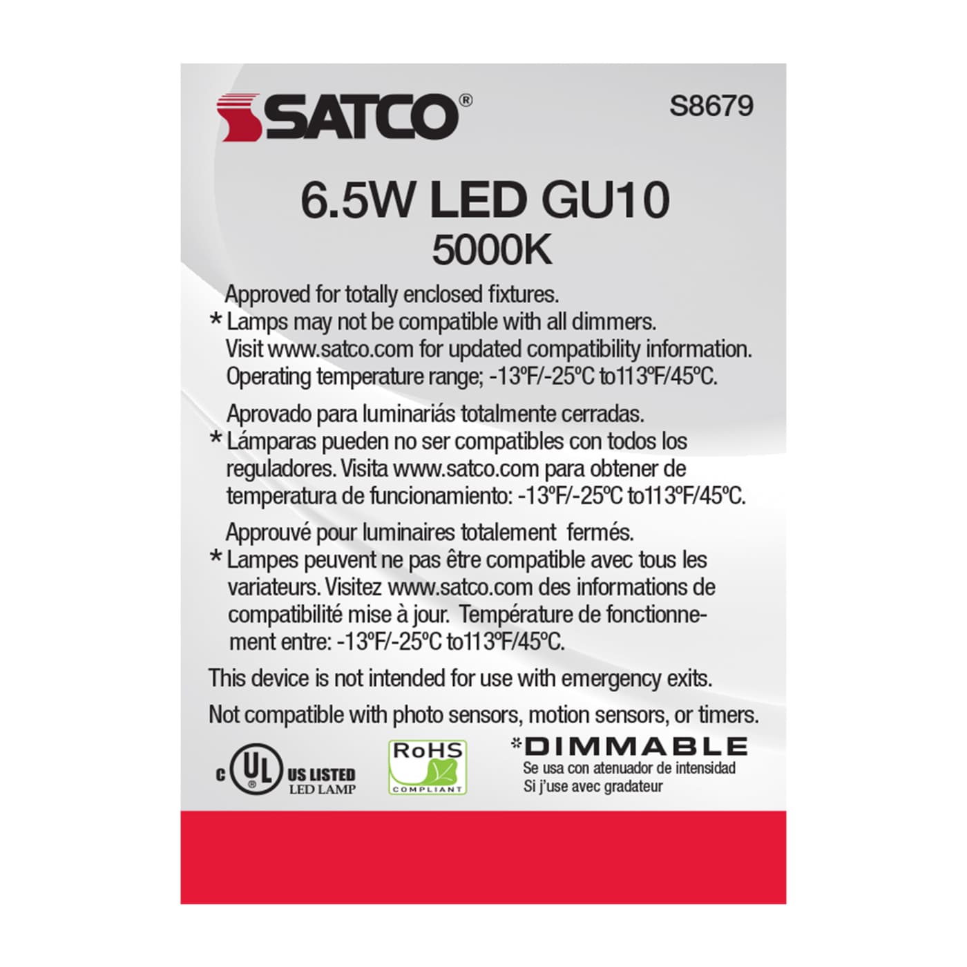 6.5MR16/LED/25'/50K/120V/GU10 - S8679