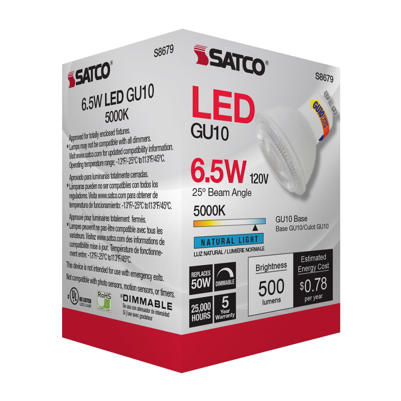 6.5MR16/LED/25'/50K/120V/GU10 - S8679