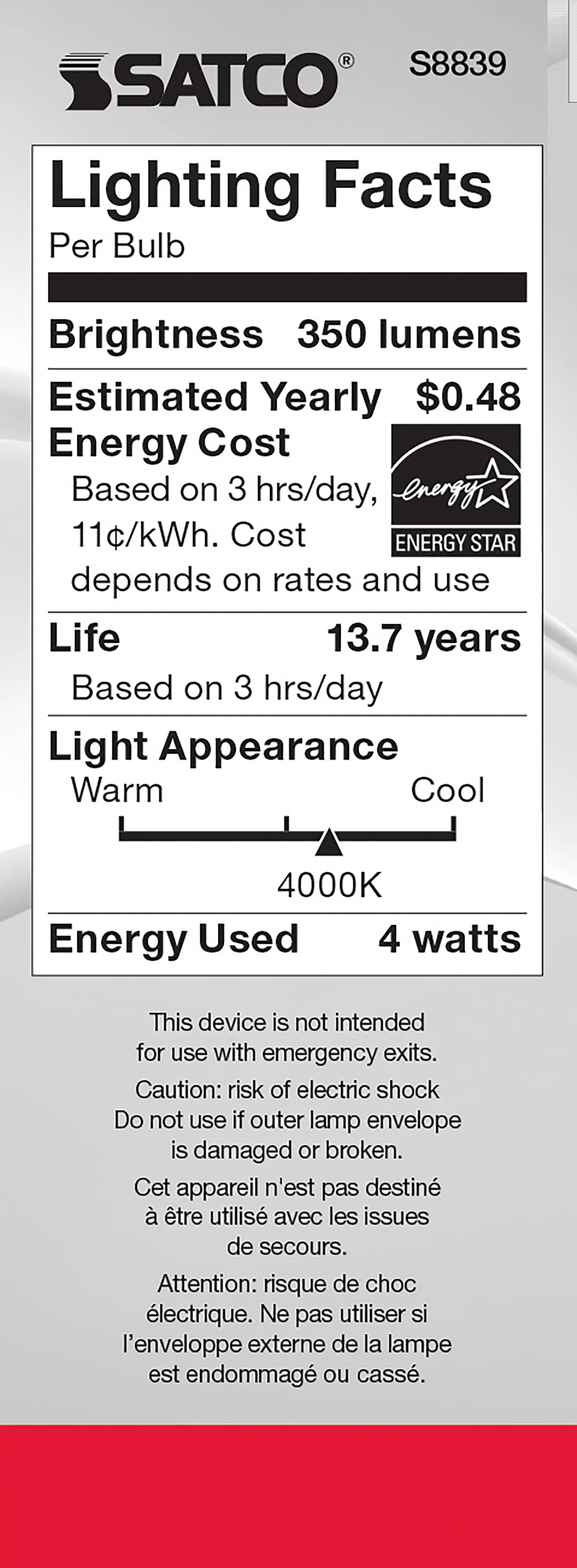 4W CTC/LED/40K/CL/120V - S8839