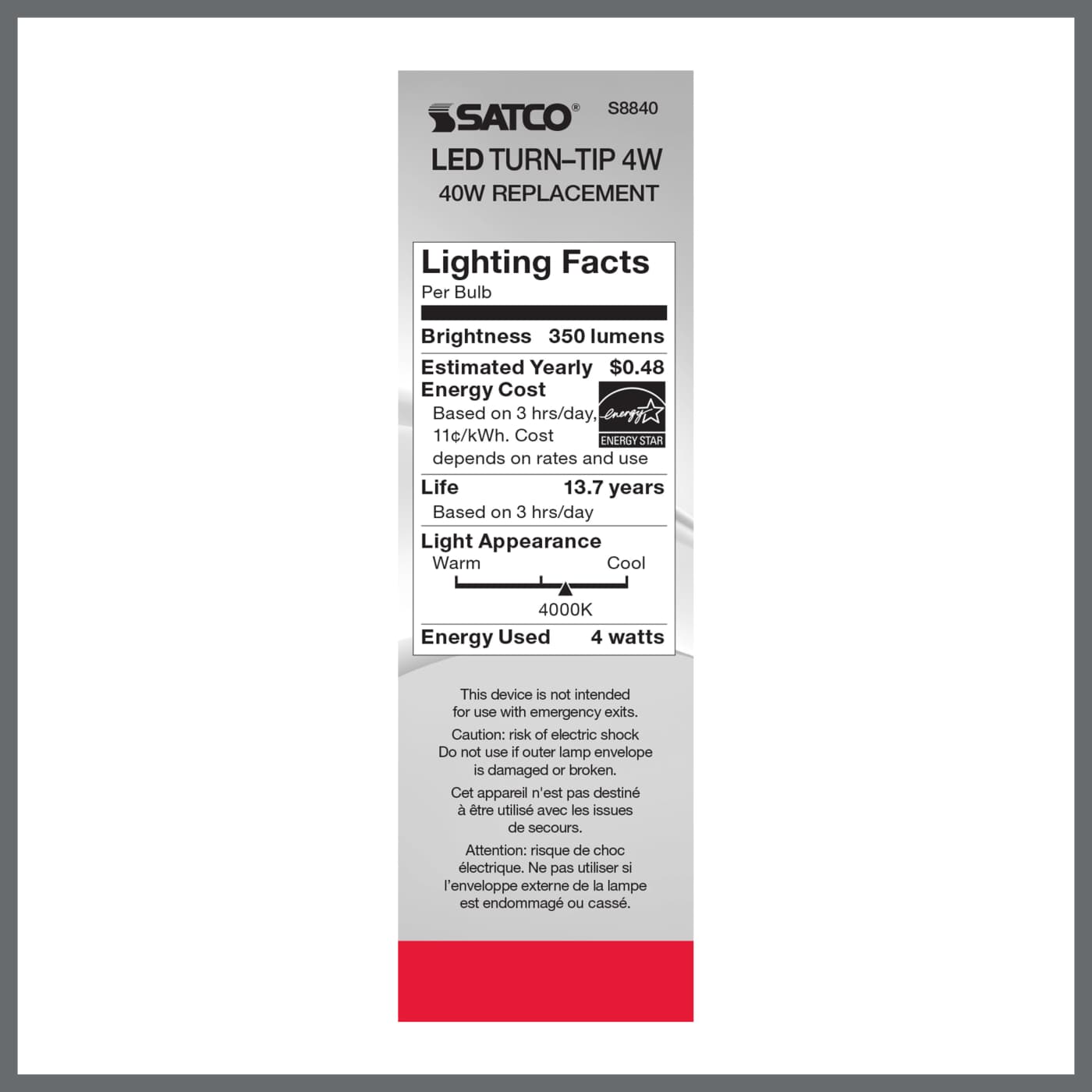 4W CFC/LED/40K/CL/120V - S8840