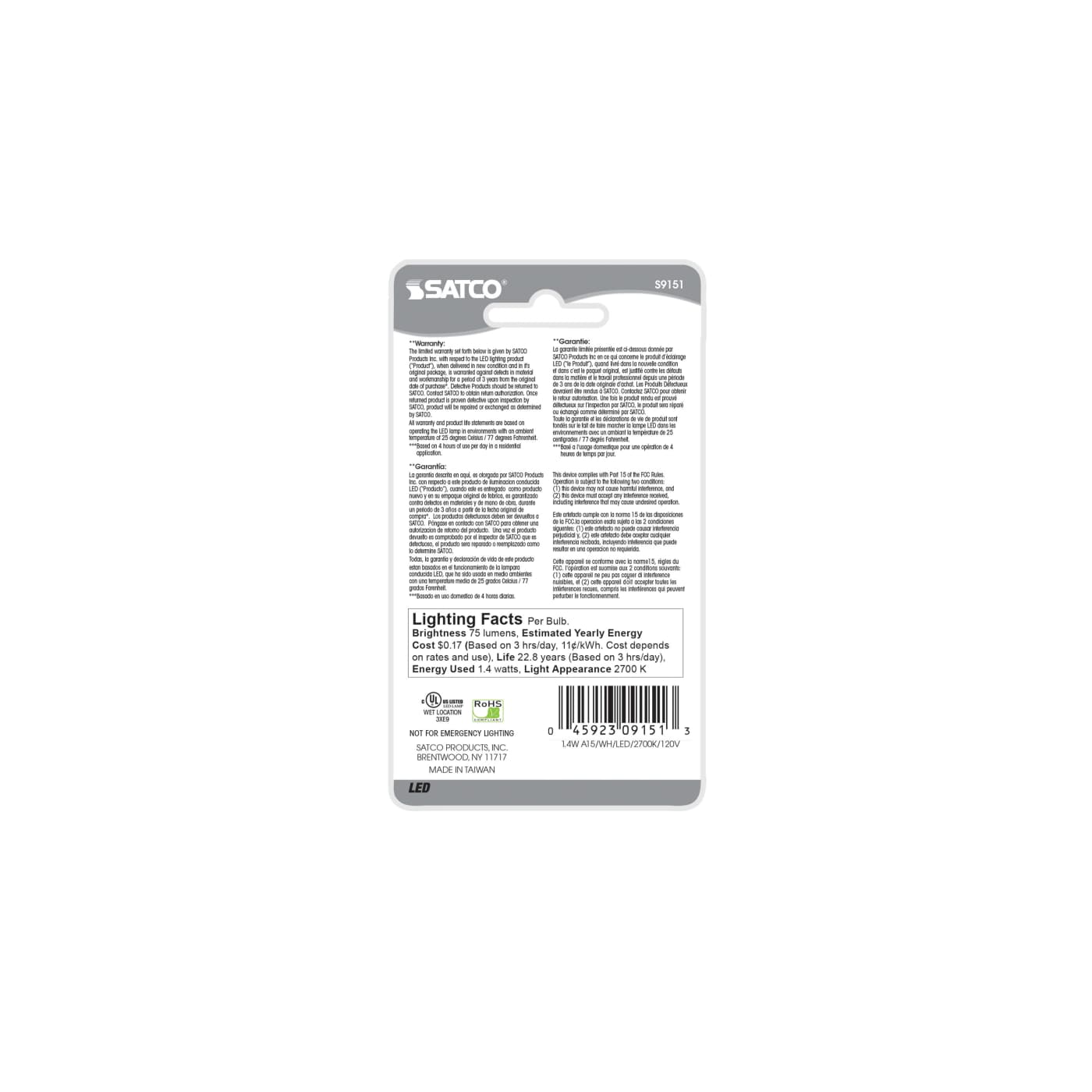 1.4W A15/WH/LED/120V/CD - S9151