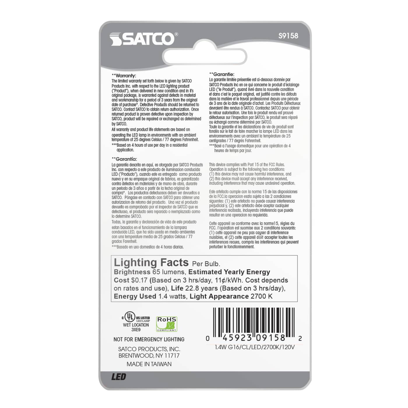 1.4W G16.5/CL/LED/120V/CD E26 - S9158