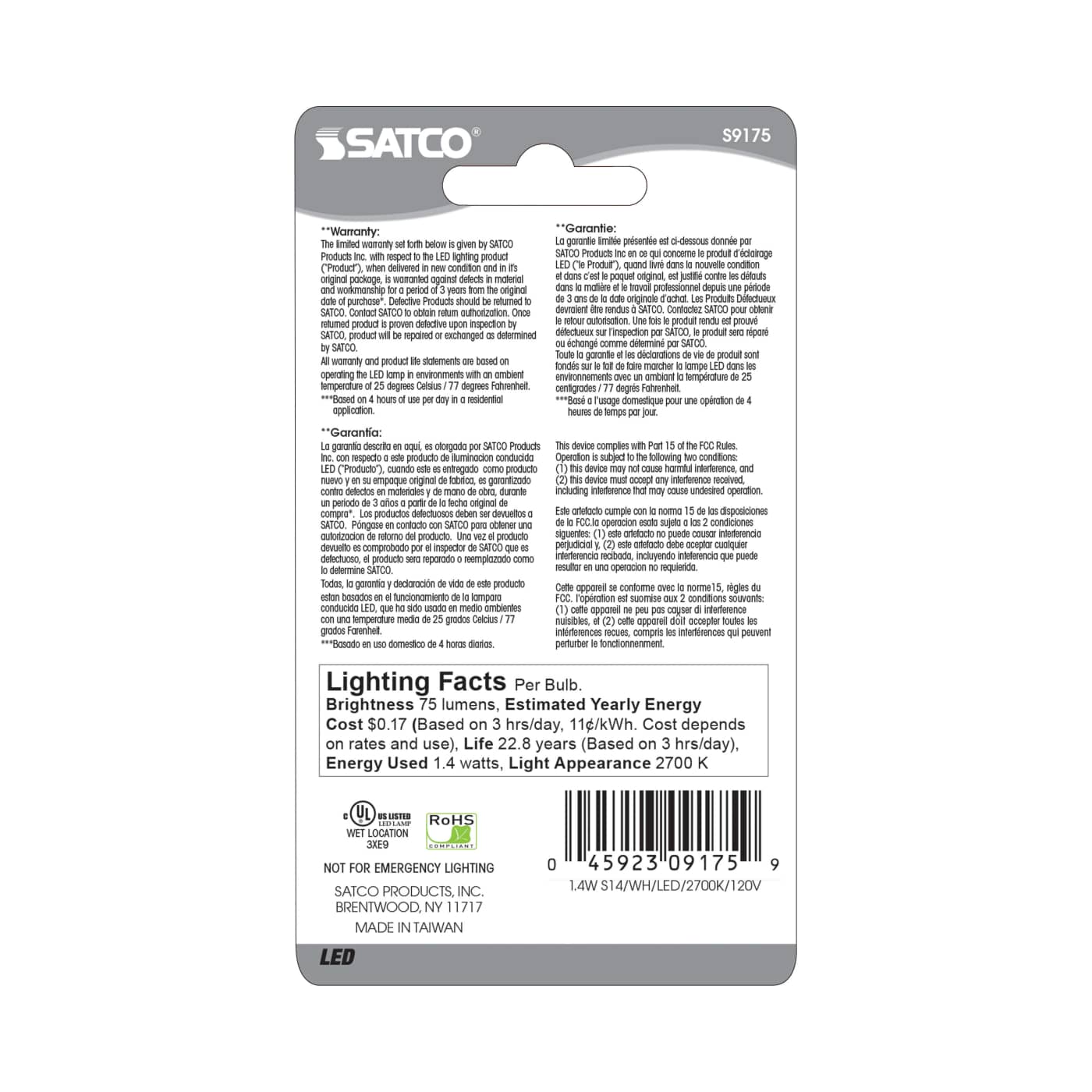 1.4W S14/WH/LED/120V/CD - S9175