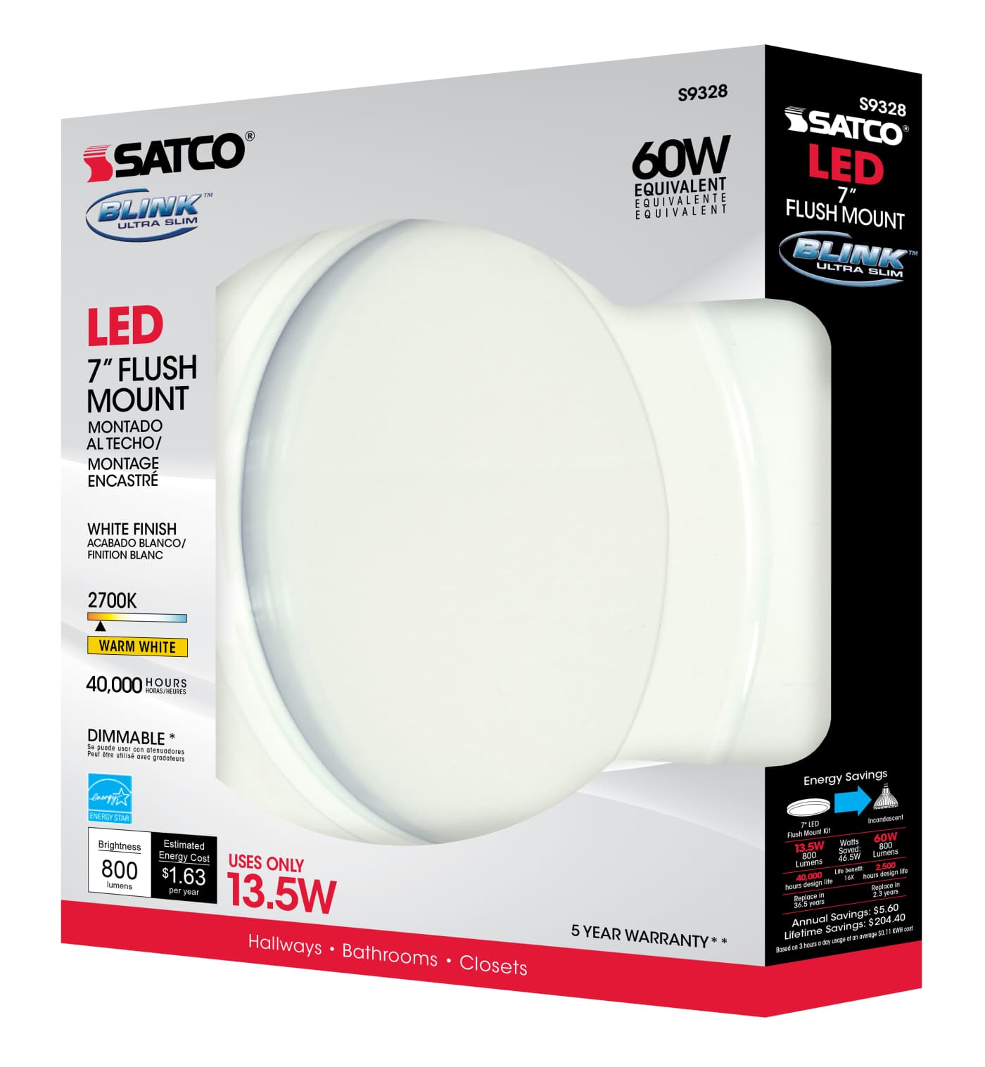 13.5W/LED/7"FLUSH/27K/RD/WH - S9328