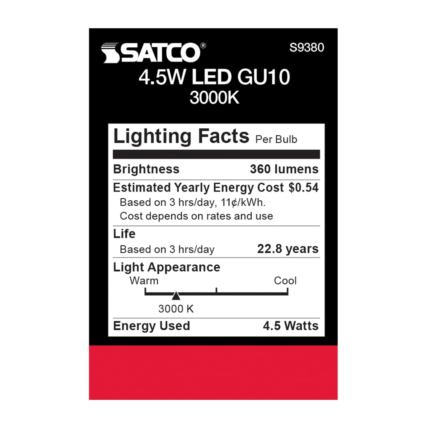 4.5MR16/LED/40'/830/120V/GU10 - S9380