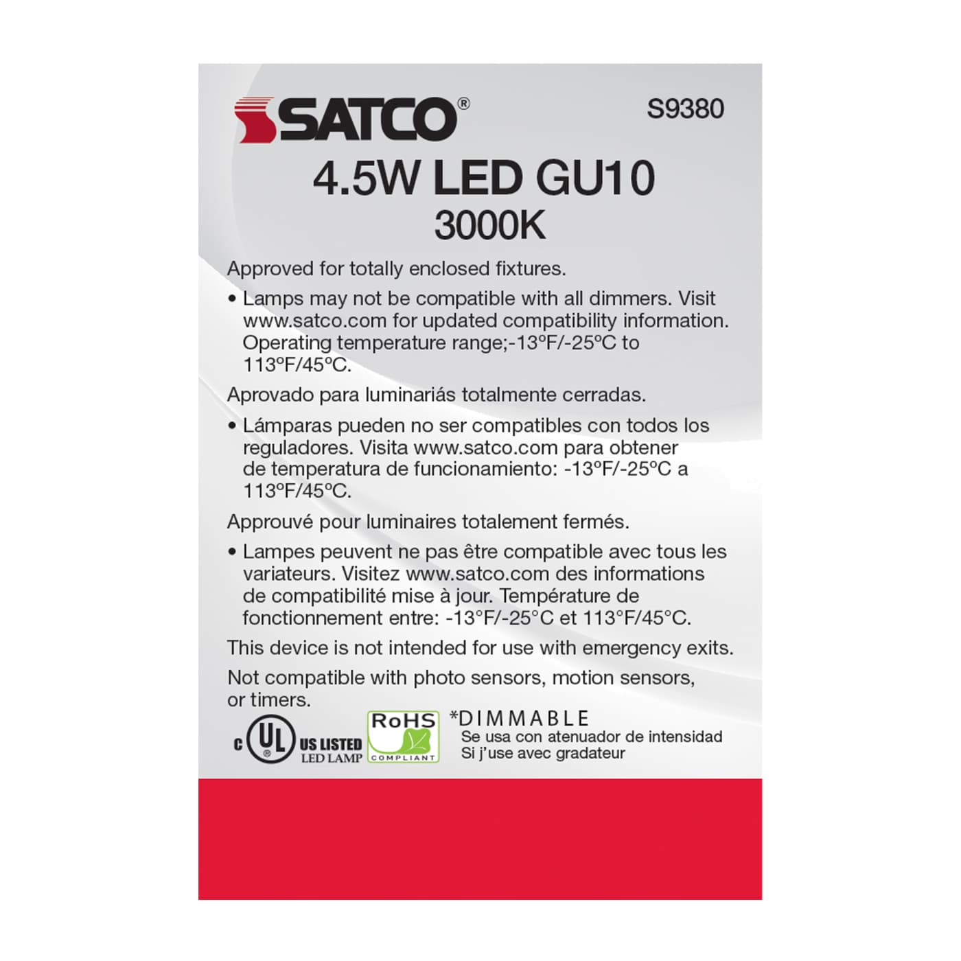 4.5MR16/LED/40'/830/120V/GU10 - S9380