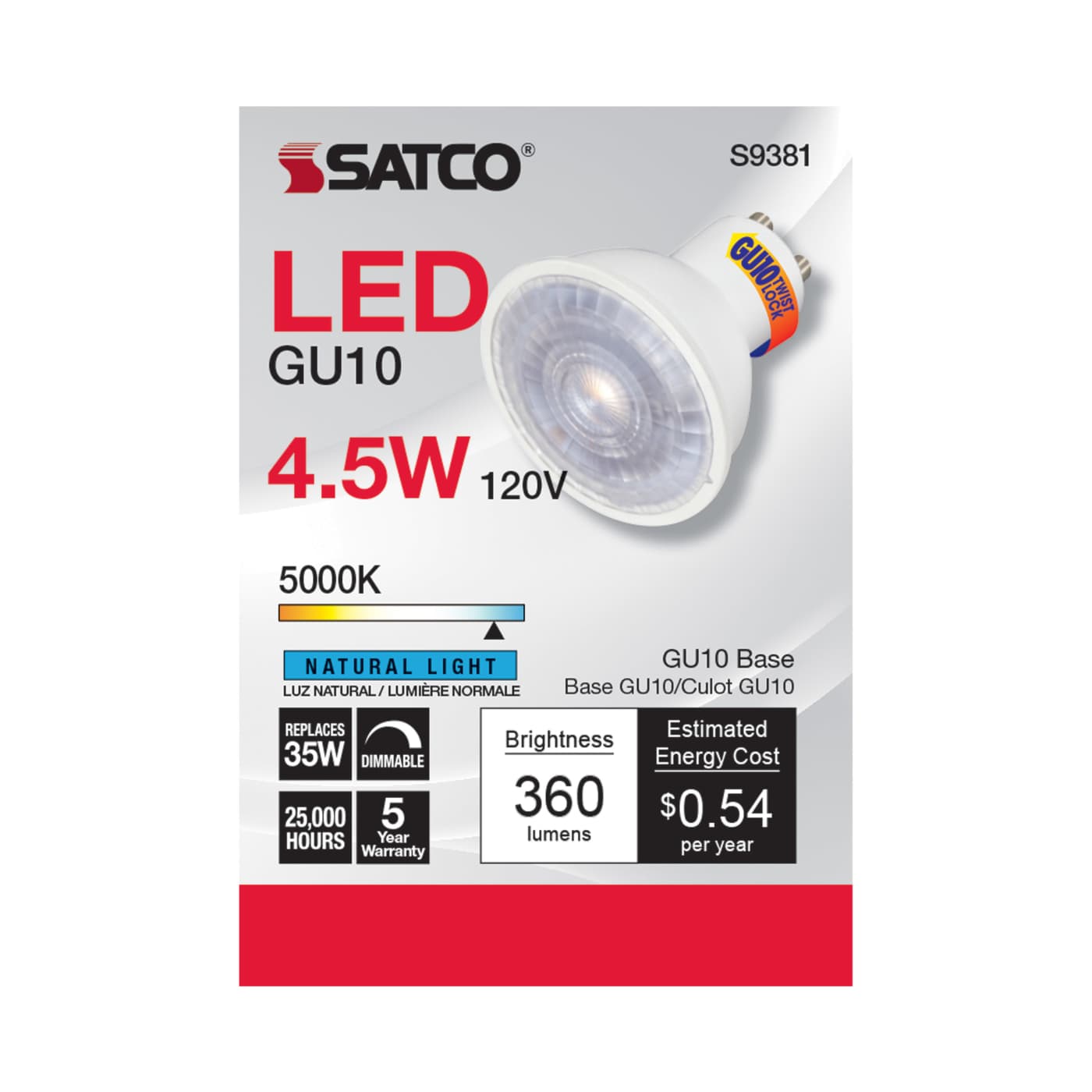 4.5MR16/LED/40'/850/120V/GU10 - S9381