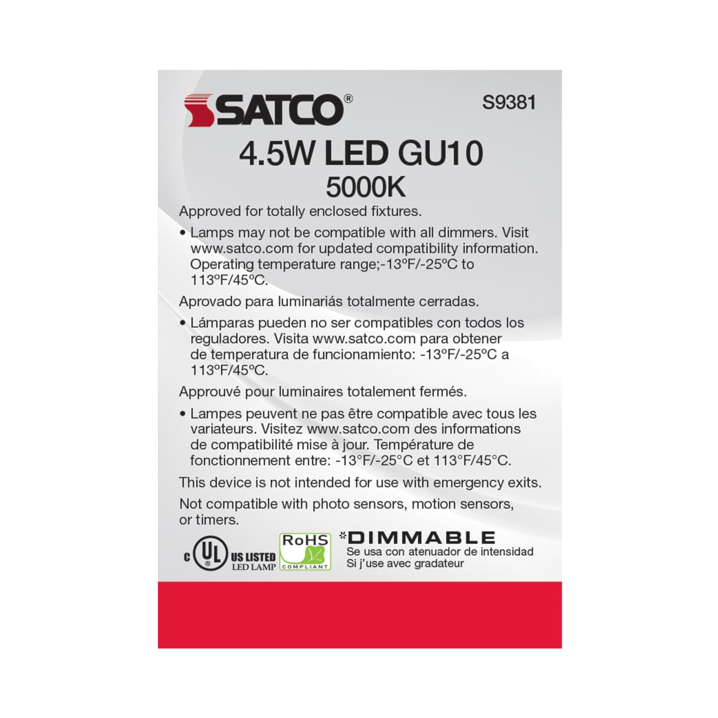 4.5MR16/LED/40'/850/120V/GU10 - S9381